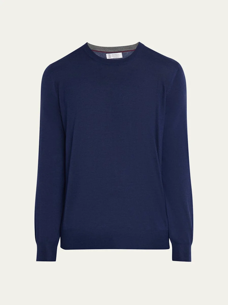 Men's Fine-Gauge Cashmere and Silk Crewneck Sweater - 1
