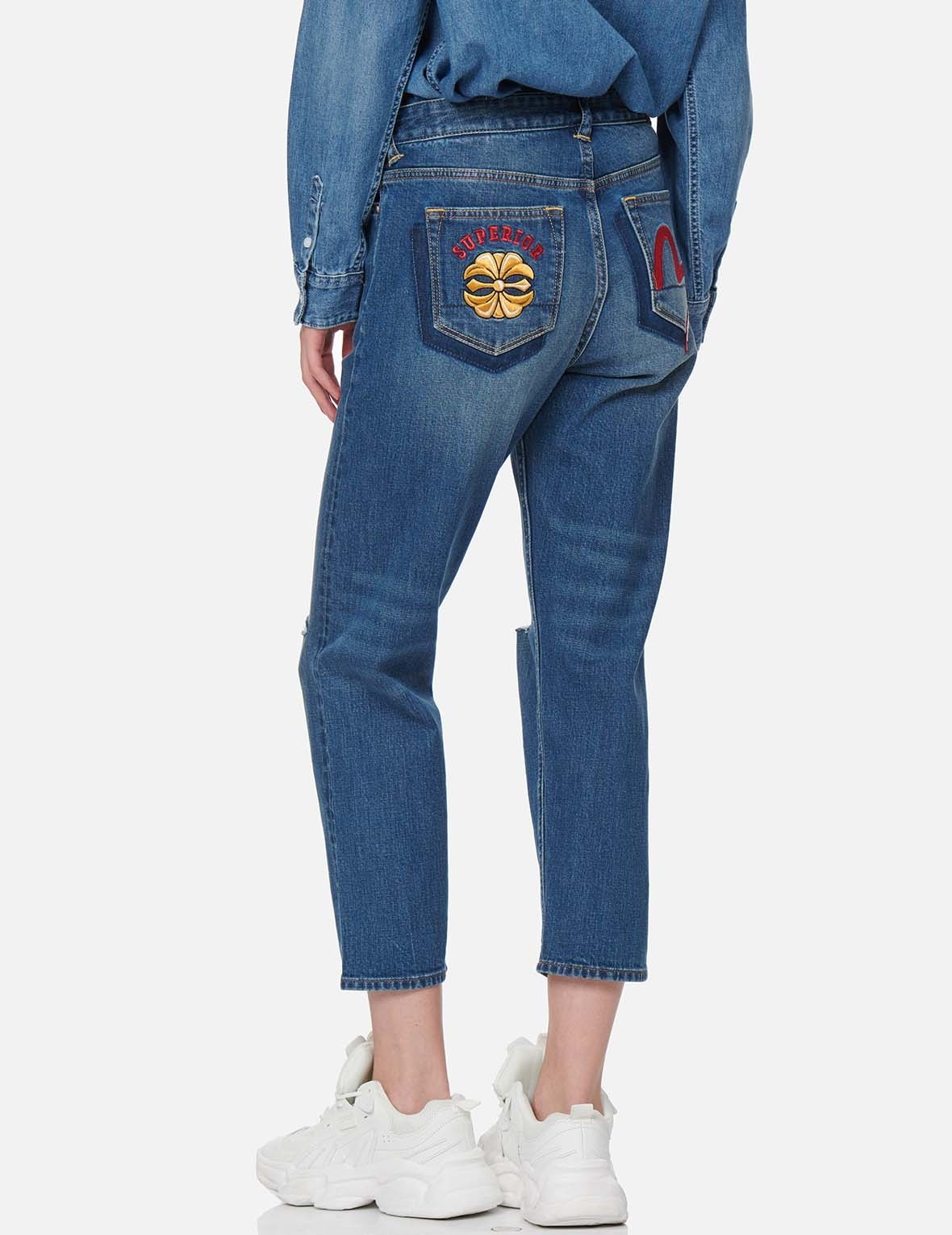 KAMON AND SEAGULL EMBROIDERED RELAX-CUT DENIM JEANS - 3