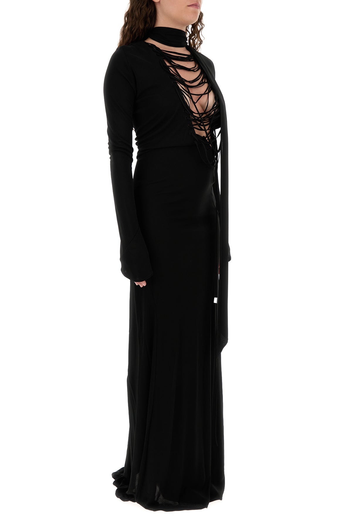 Black crepe long dress - 3
