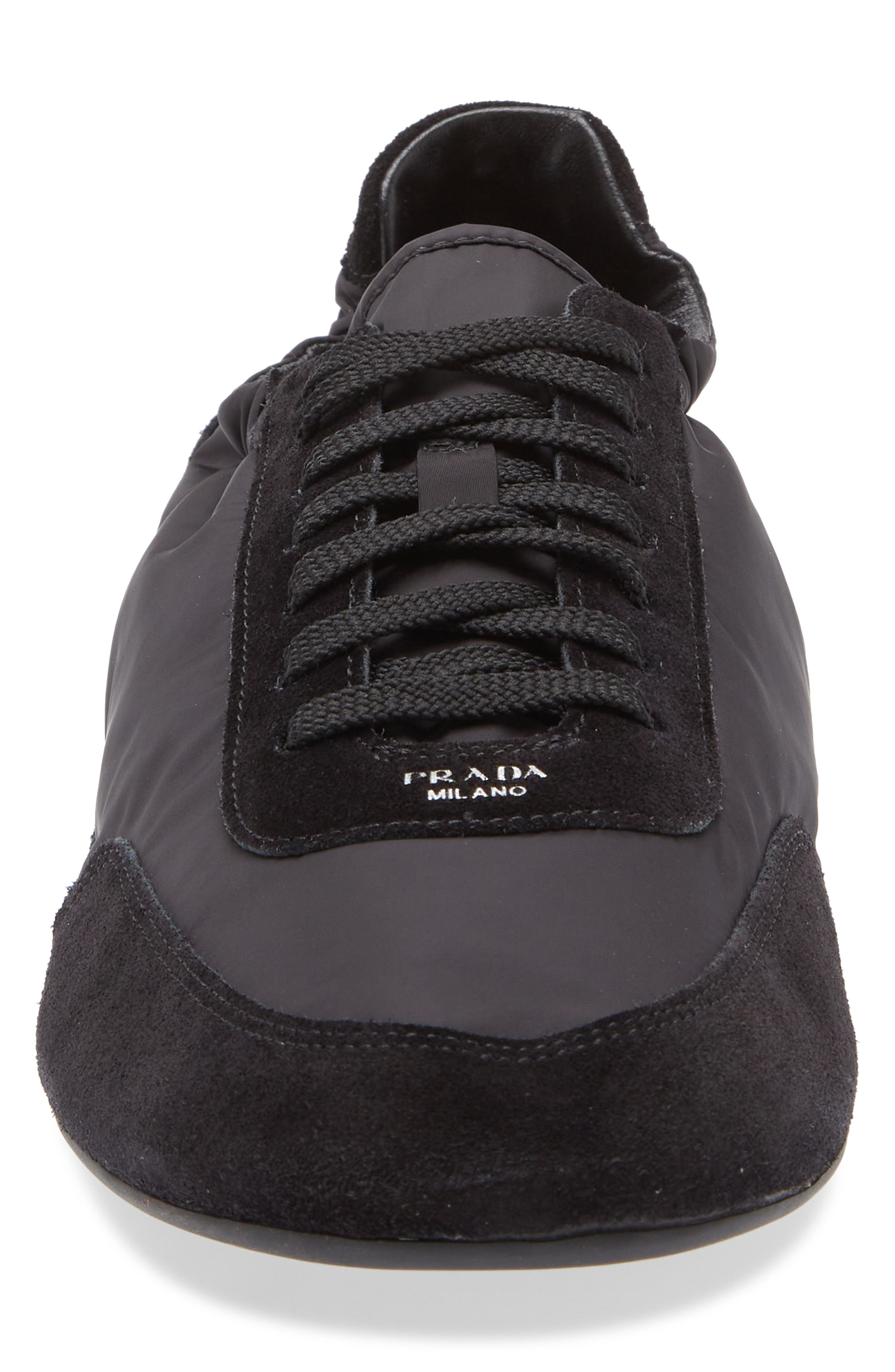 Prada Collapse Mixed Media Low Top Sneaker in Nero at Nordstrom - 4