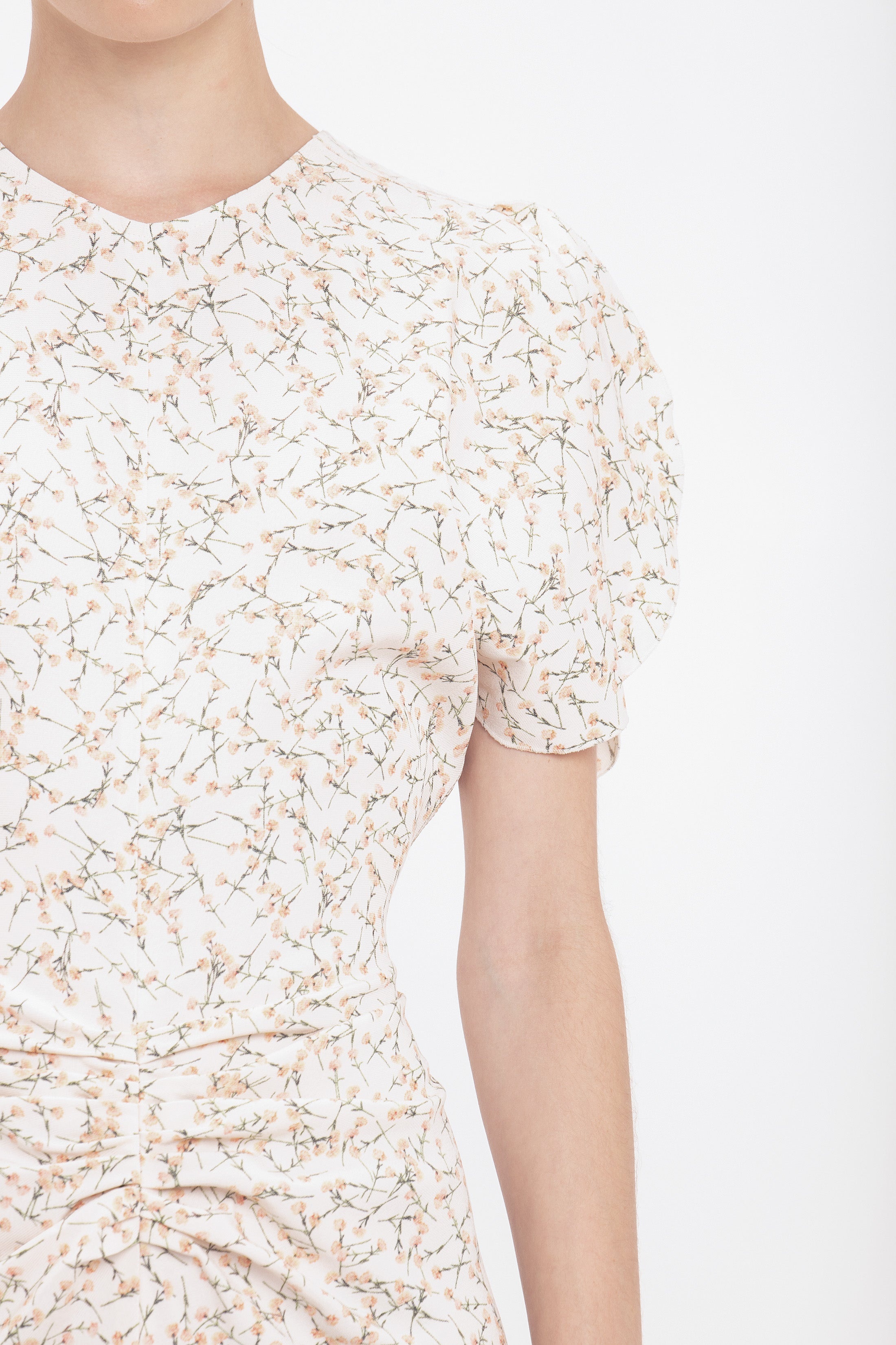 Gathered Waist Midi Dress In Floral Ovation Peach - 5
