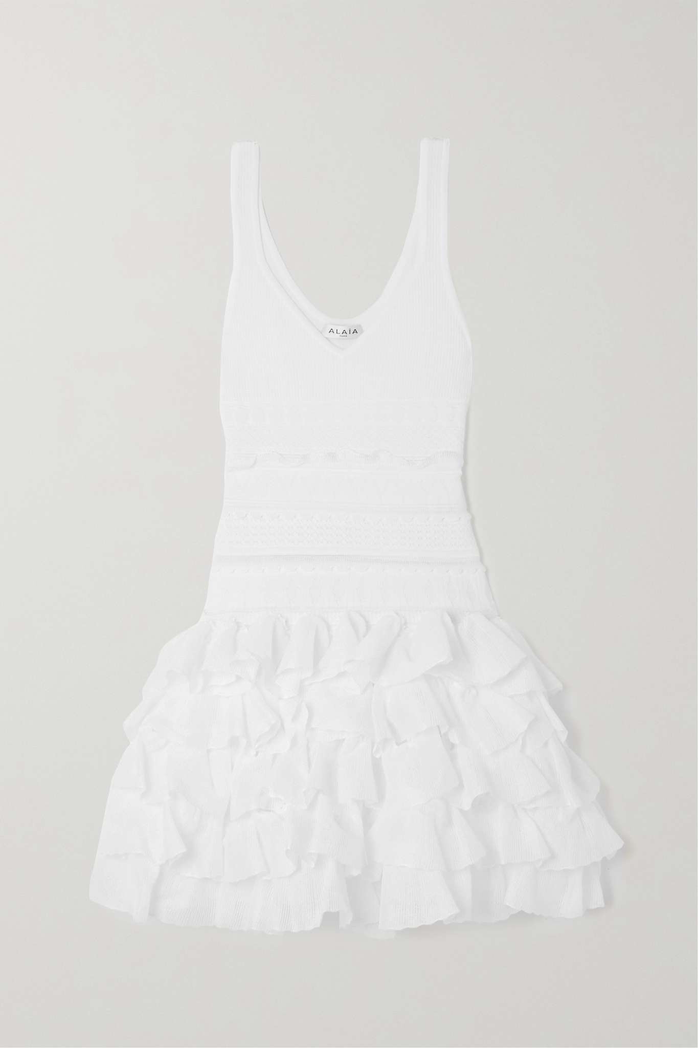 Lace-trimmed ruffled crepe mini dress - 1