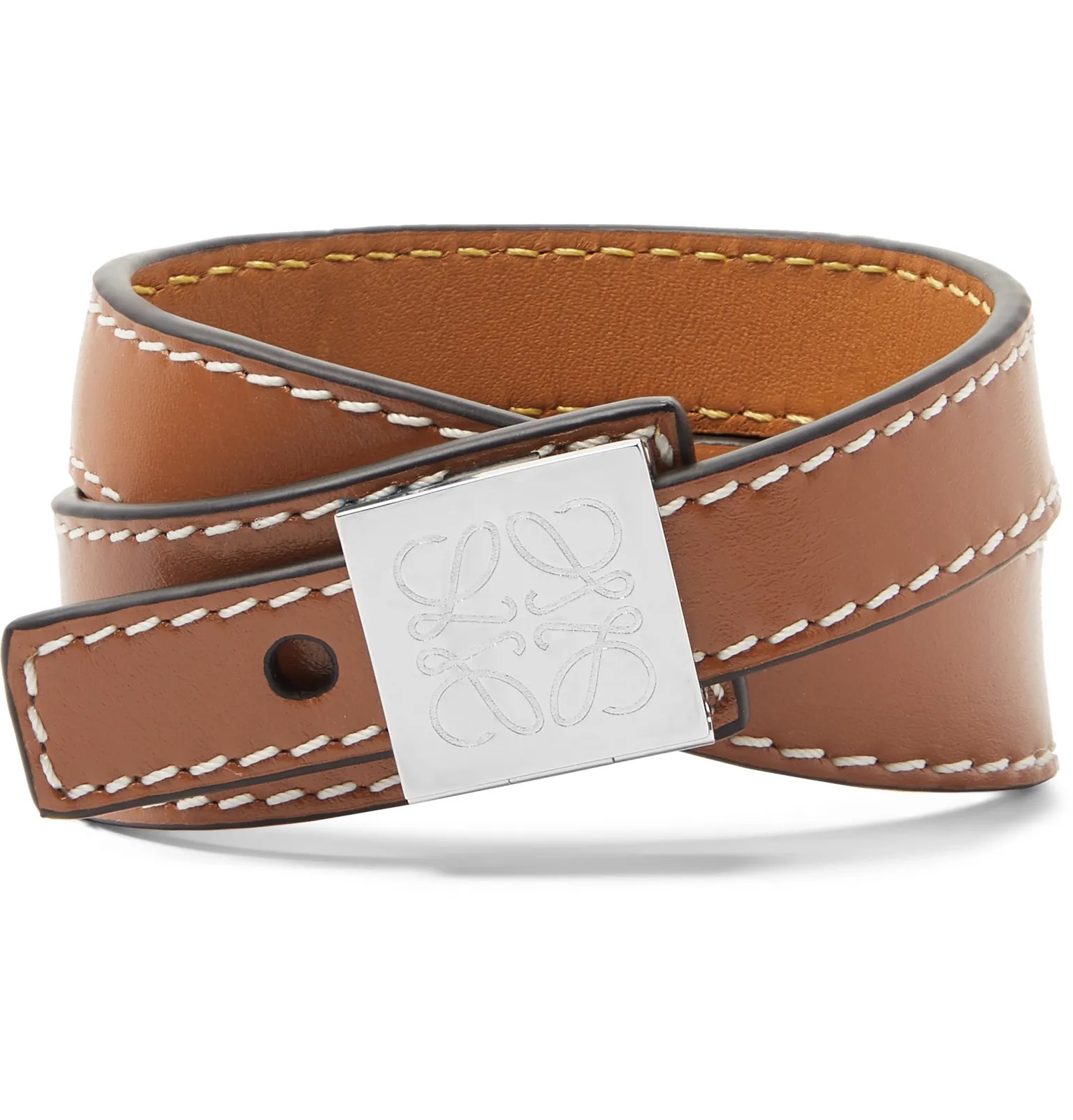 Anagram Logo-Detailed Silver-Tone and Leather Wrap Bracelet - 1