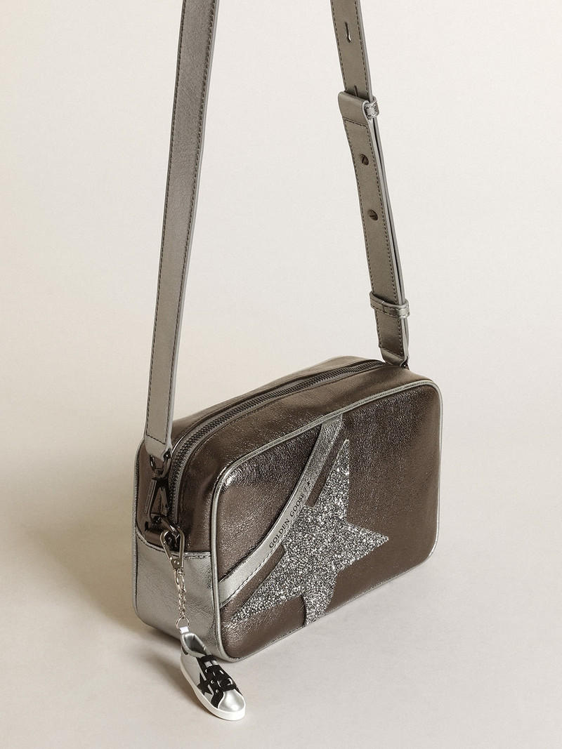 Star Bag in silver and anthracite-gray laminated leather with Swarovski crystal star 2