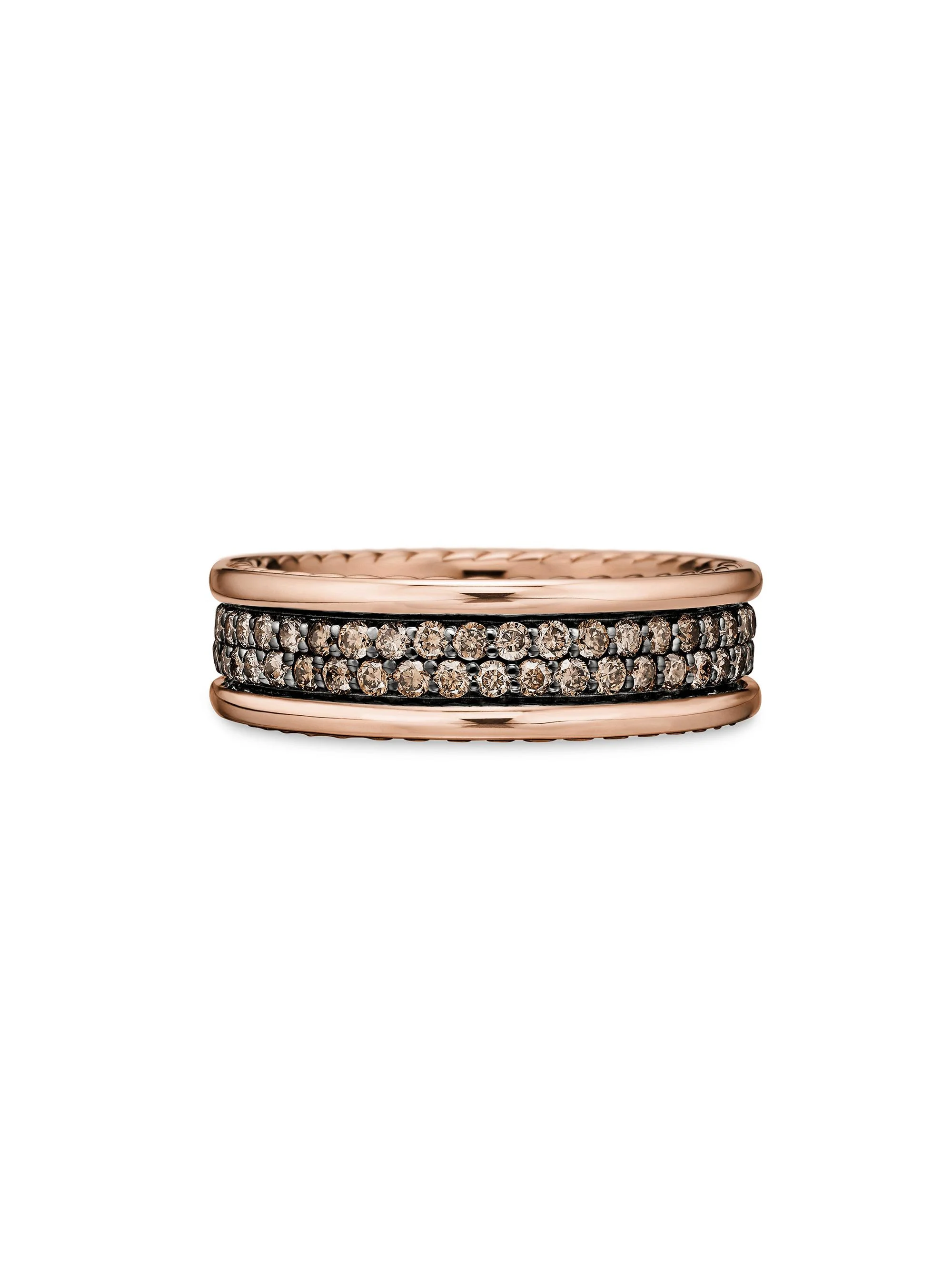 Men's Streamline Two Row Band Ring in 18K Rose Gold - Cognac Diamond - 1