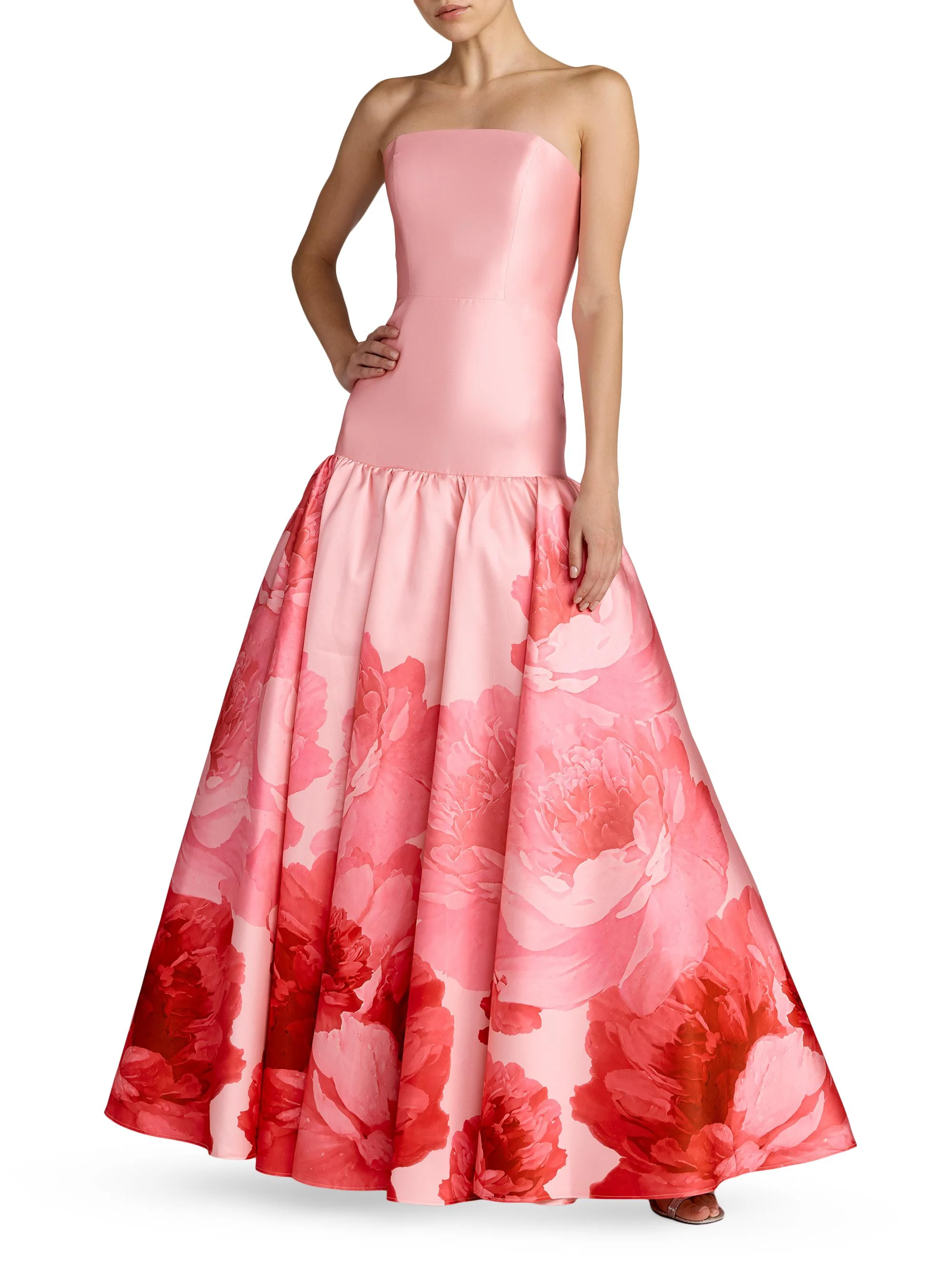 Women's Floral Mikado Strapless Gown - Blush Multi - 1