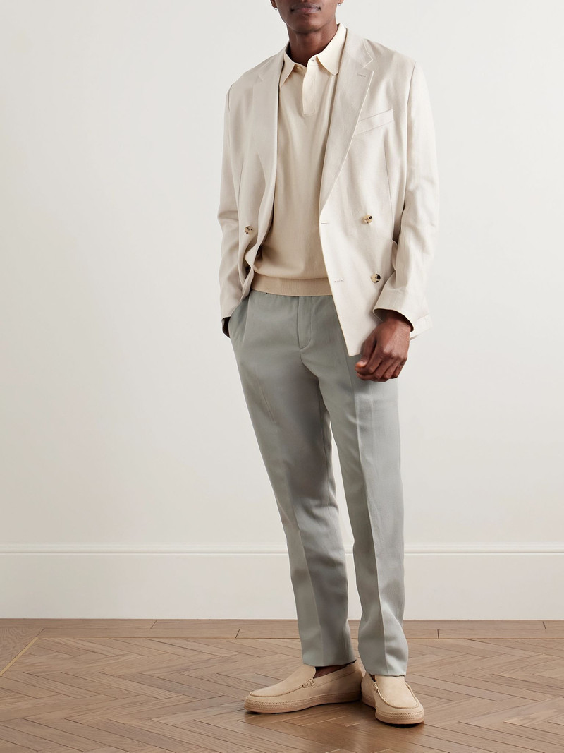 Paul Smith Double-Breasted Herringbone Linen and Cotton-Blend Blazer Beige outlook