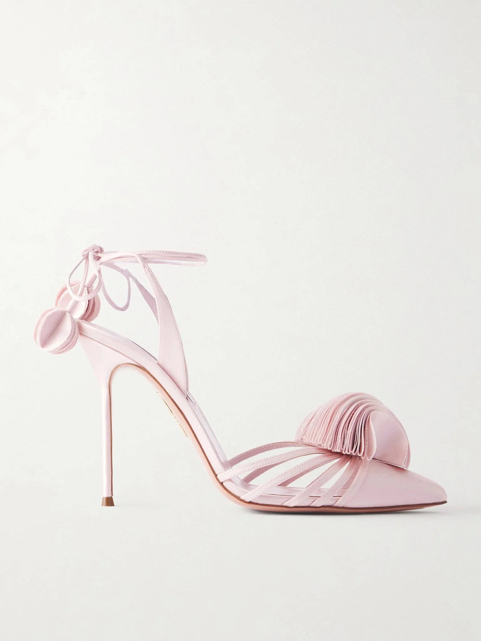 AQUAZZURA Wild Bloom 105 appliquéd satin pumps Baby pink - WBLHIGP0-SAT ...