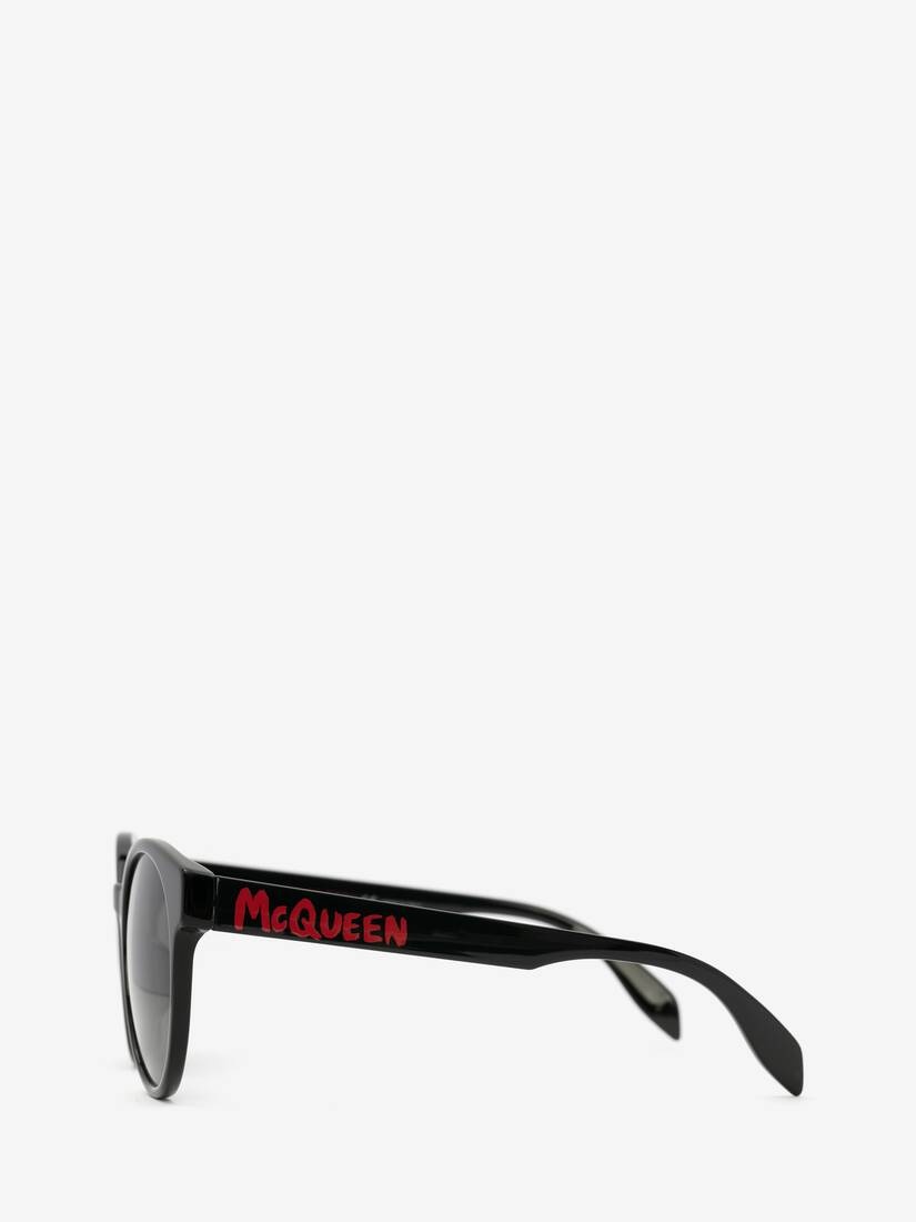 Mcqueen Graffiti Round Sunglasses in Black/grey - 2