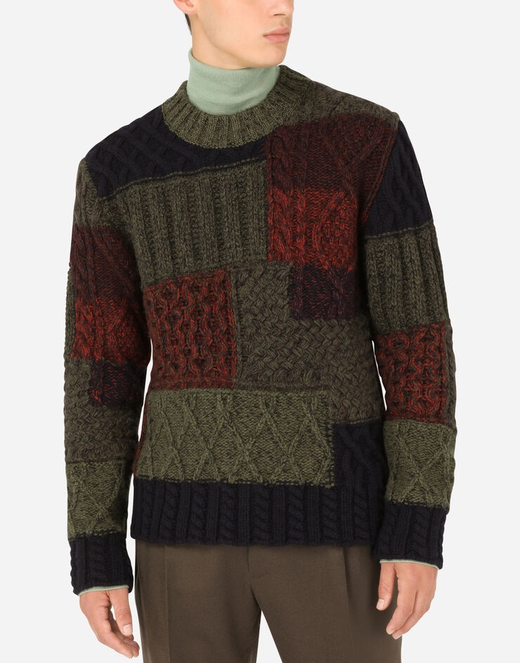 Wool and cashmere patchwork round-neck sweater - 4