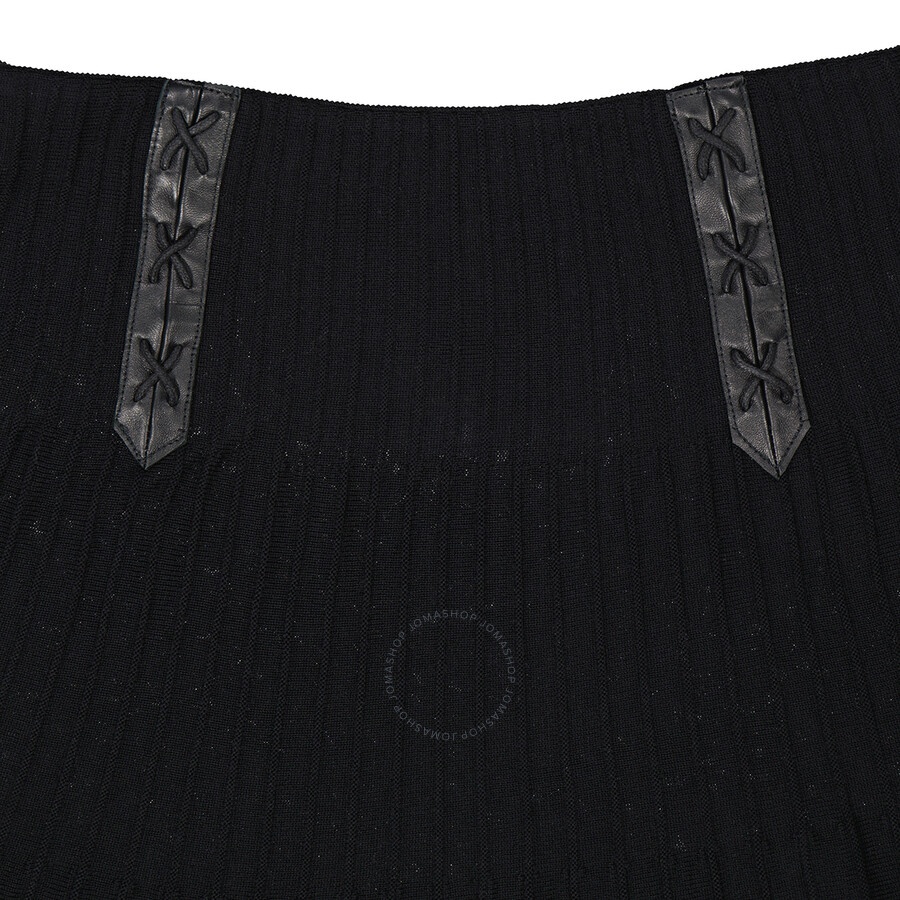 Moschino Ladies Black Leather Detail Pleated Skirt - 7