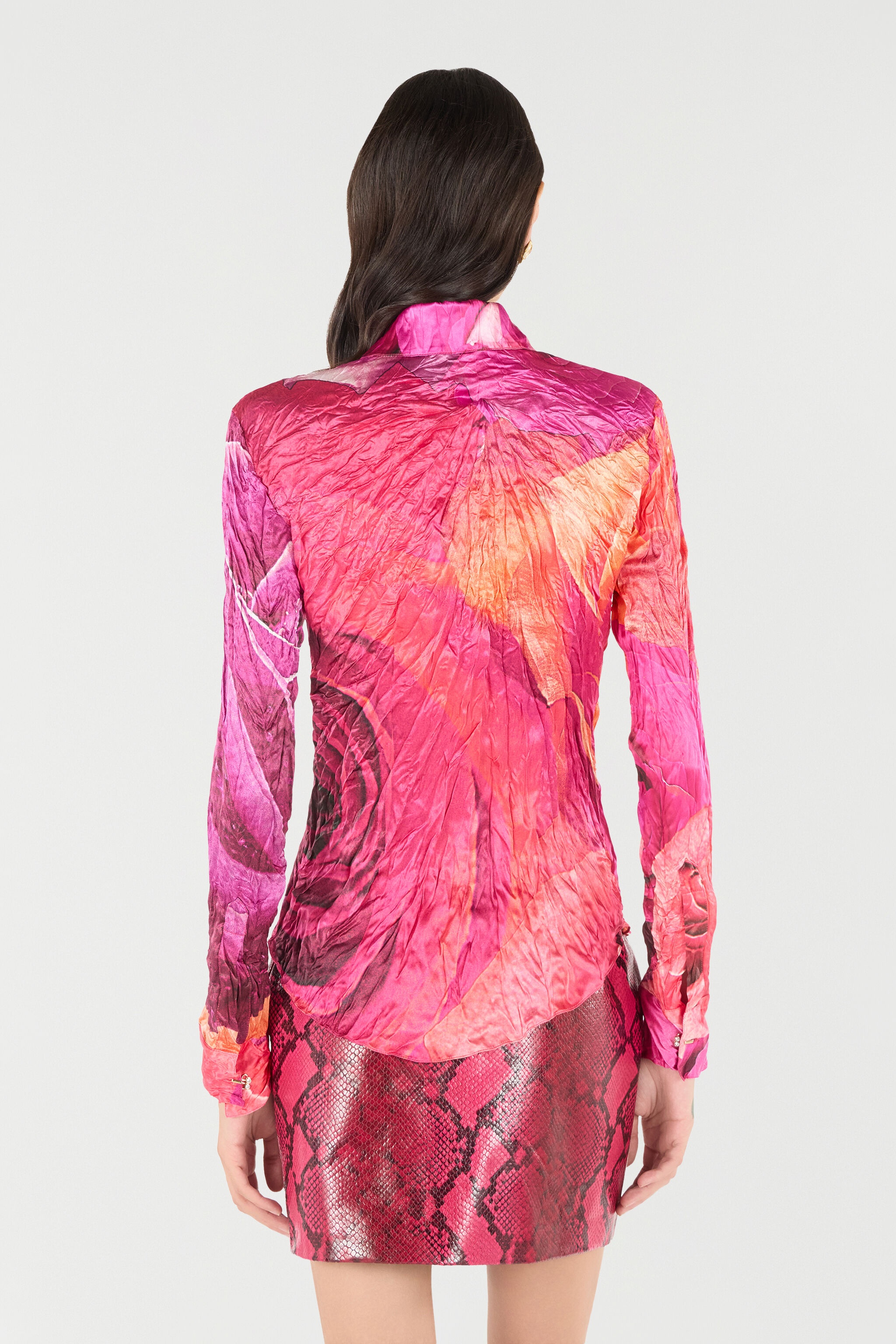 Shirt With Bejeweled Buttons And Rose Print - 4