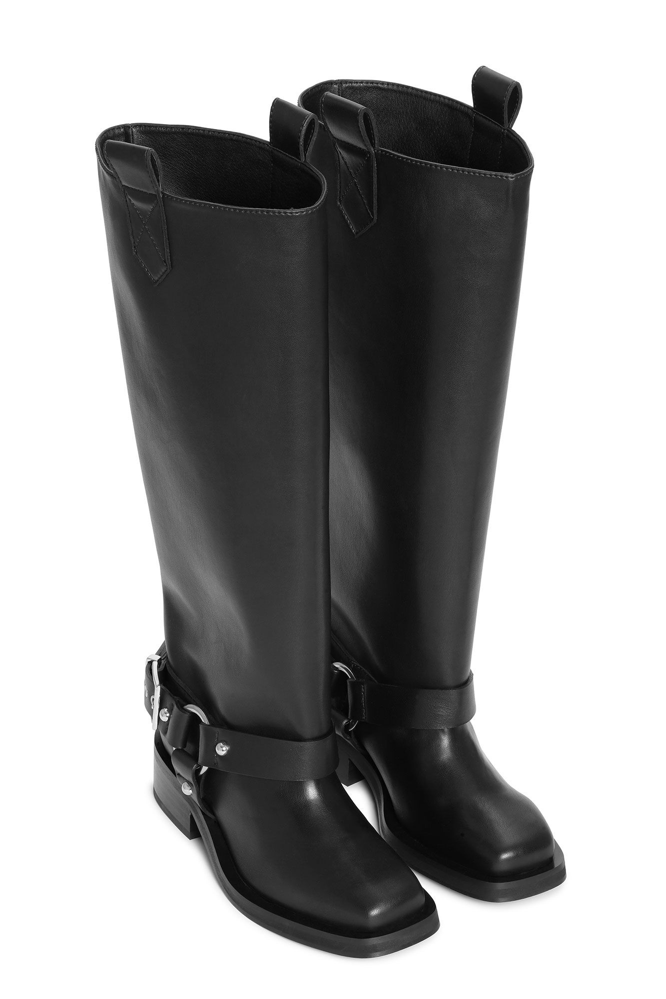 BLACK UNDER-KNEE BIKER BOOTS - 2