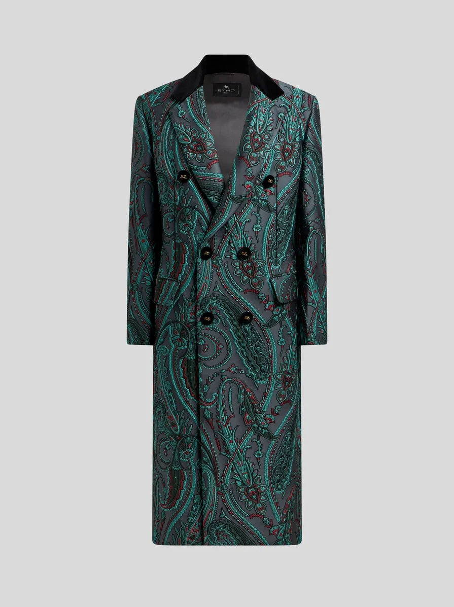 DOUBLE-BREASTED PAISLEY JACQUARD COAT - 1