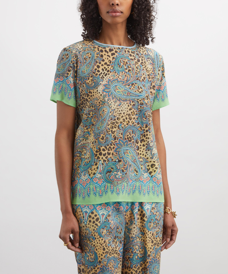 Etro Animal Paisley Silk T-Shirt Top outlook