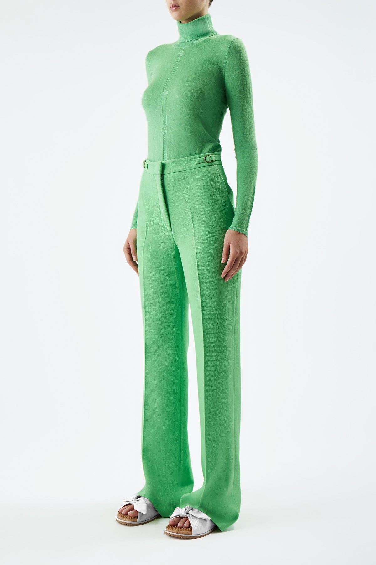 Steinem Turtleneck in Fluorescent Green Silk Cashmere - 3