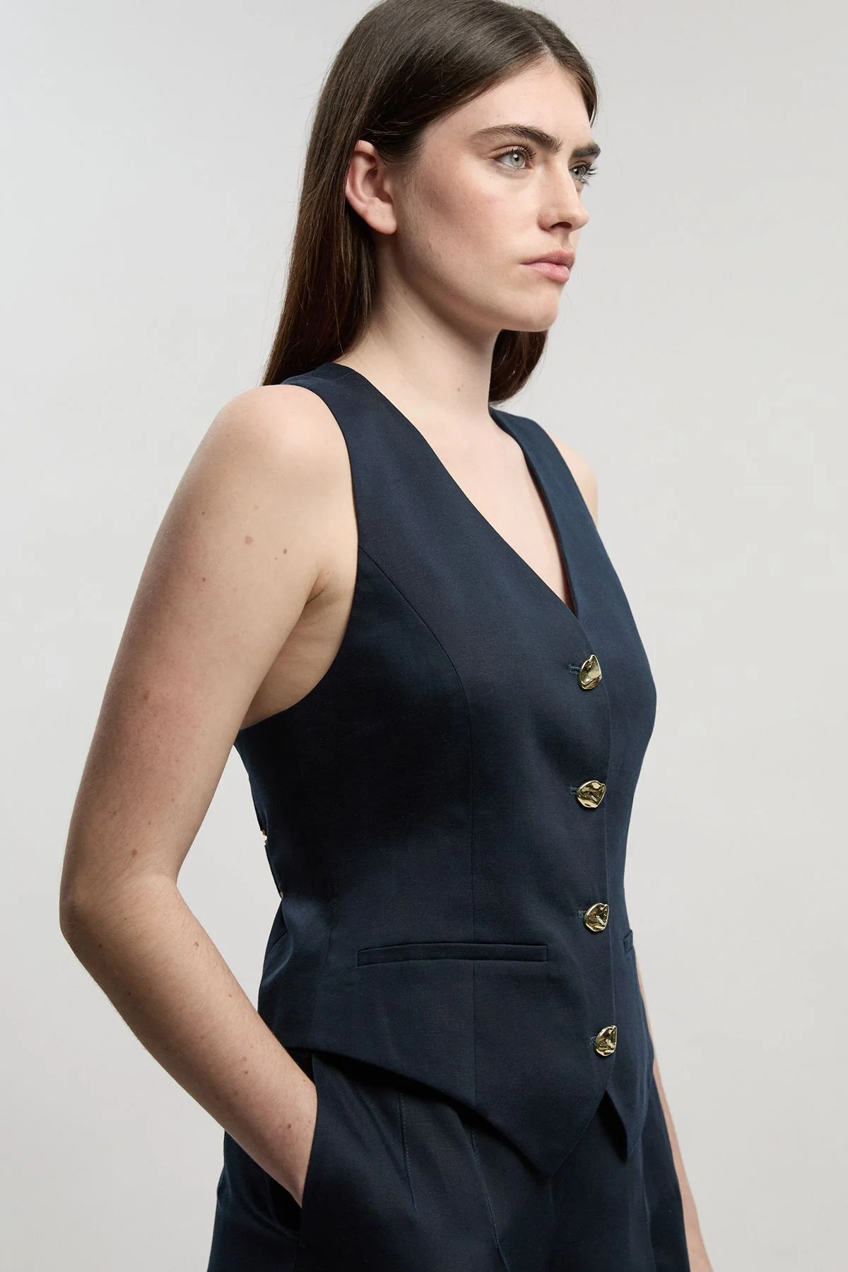 Tailored Linen Corset Back Detail Waistcoat - 1