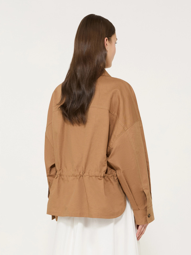 VETTURA Linen and cotton basketweave oversize jacket - TOBACCO 4
