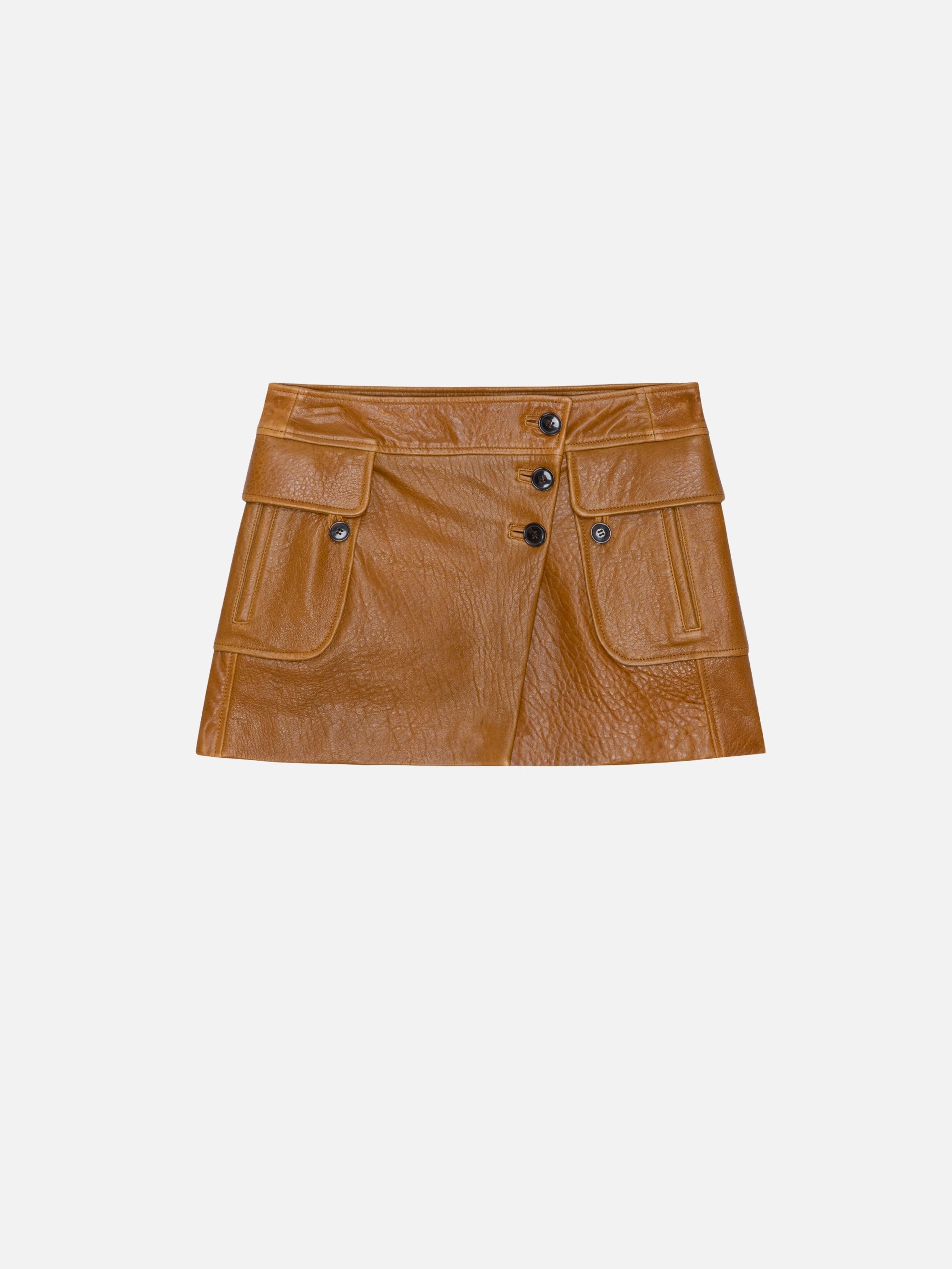 Leather Cargo Mini Skirt in Tobacco - 1