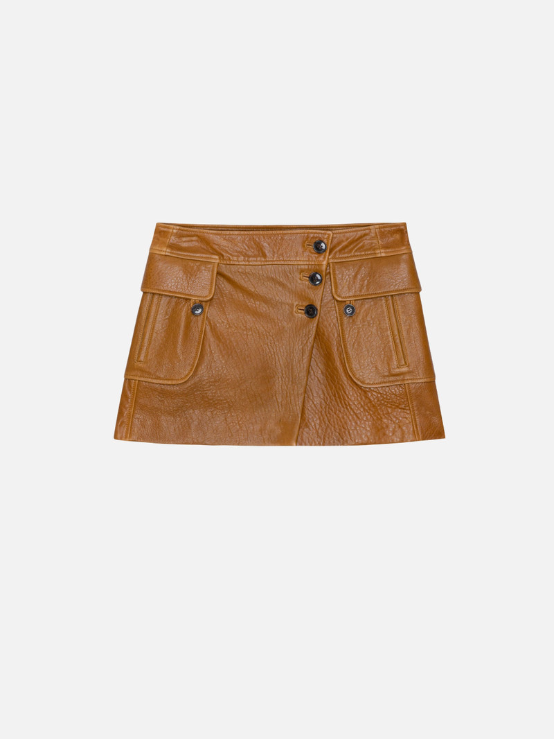 Leather Cargo Mini Skirt in Tobacco 1