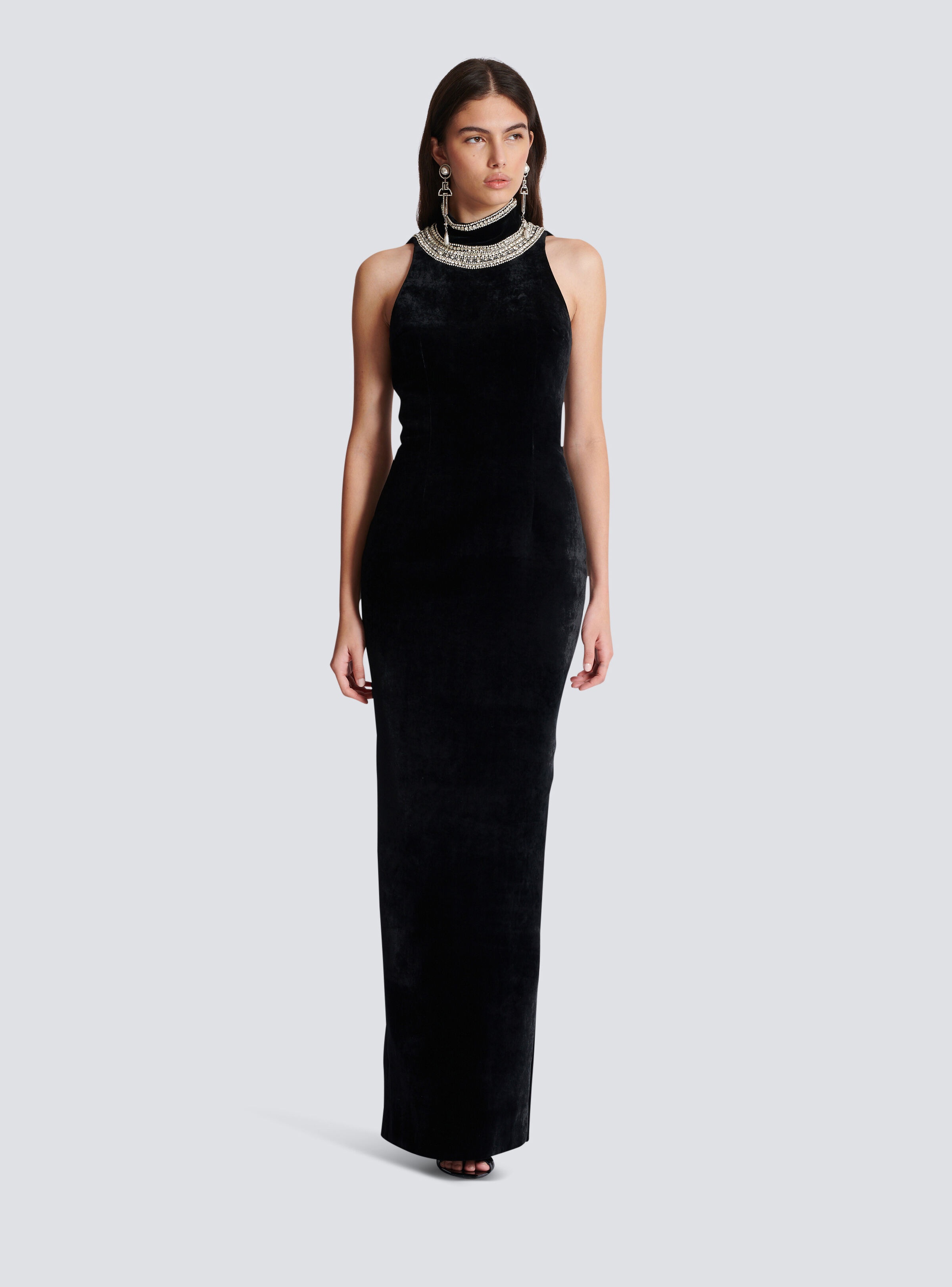 Embroidered velvet halterneck dress - 2