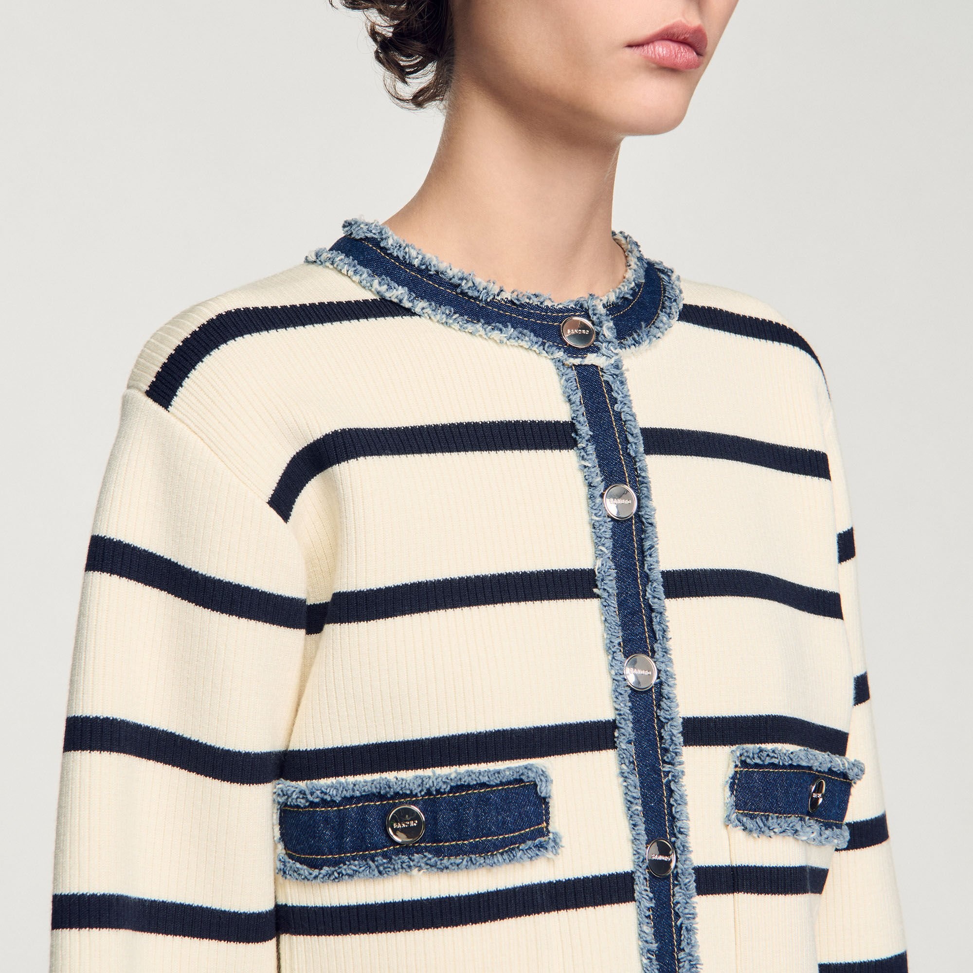 STRIPED CARDIGAN WITH DENIM DETAILS - 3