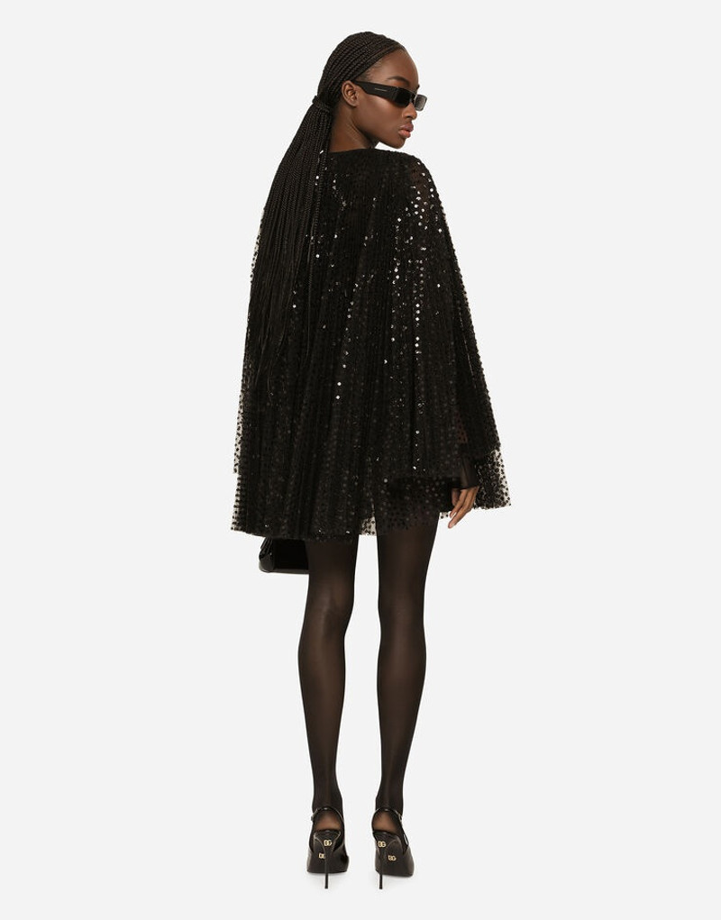 짧은 주름을 잡은 드레스 전체 sequined sleeves 3