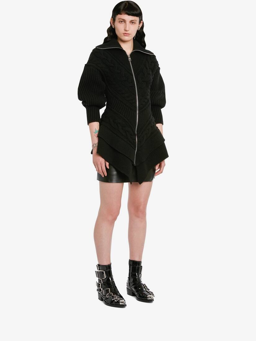 Women's Pieced And Patched Peplum Jacket in Black - 3