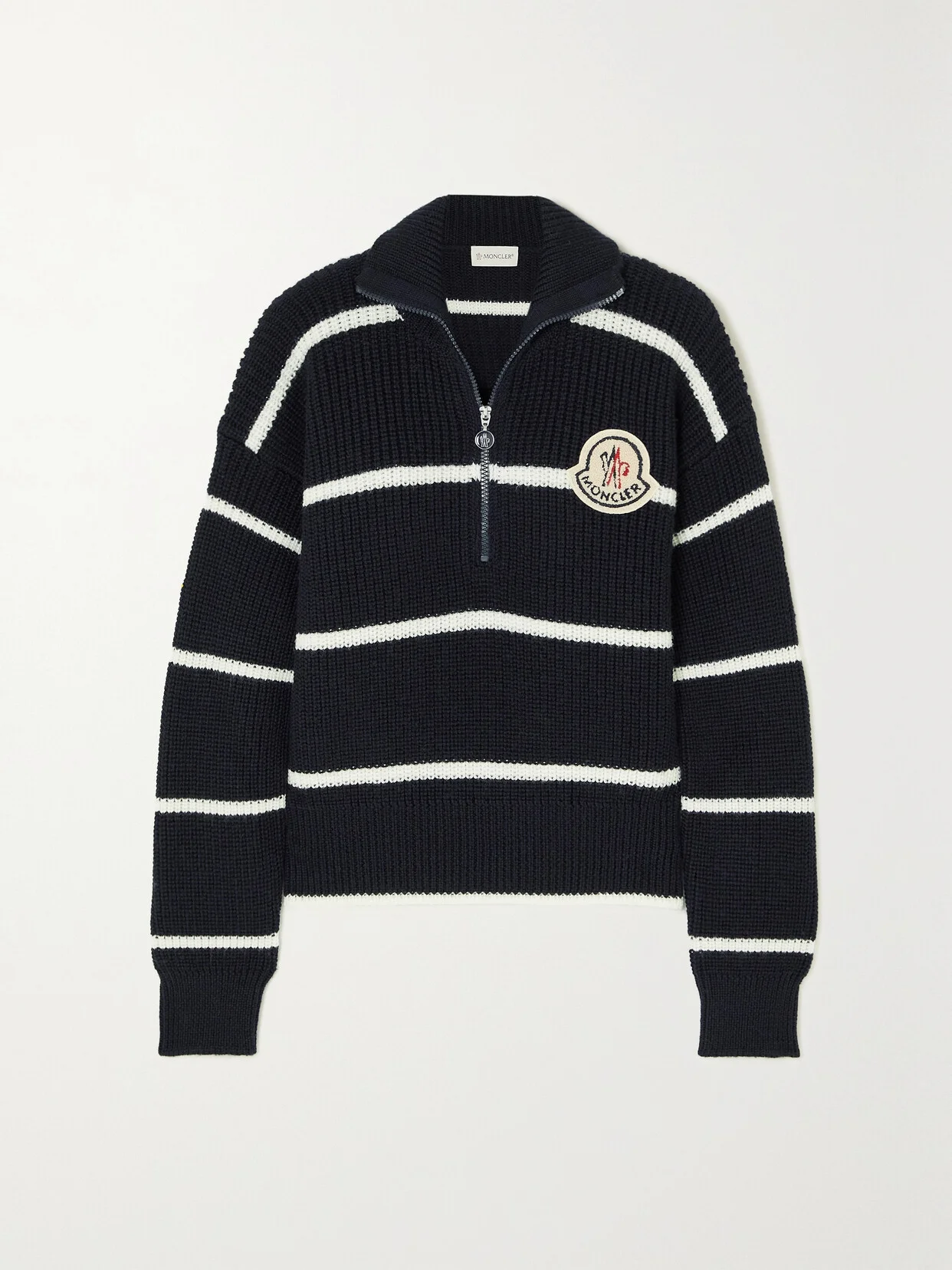 Appliquéd Striped Wool Sweater - 1