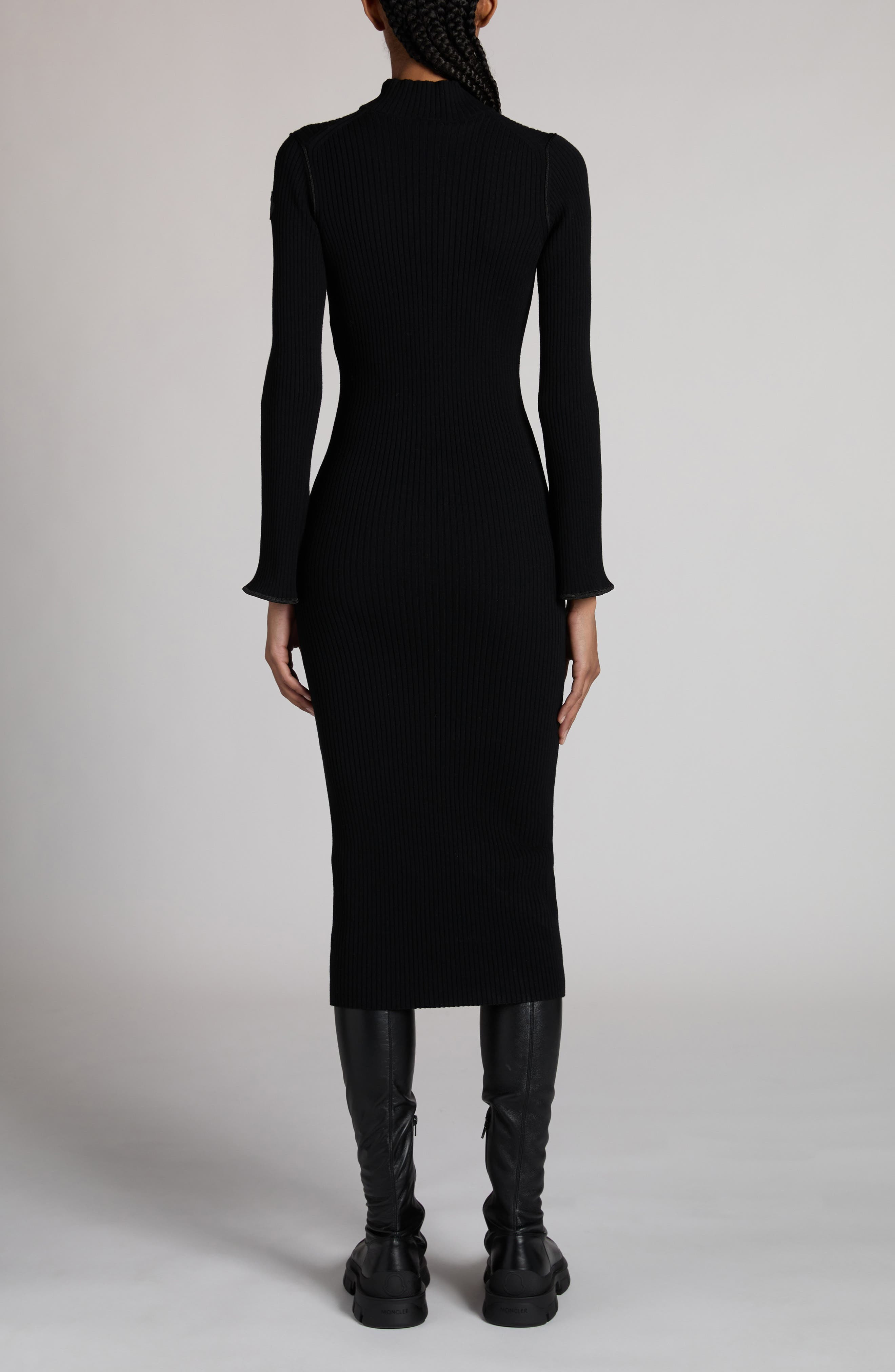 Moncler Rib Long Sleeve Quarter Zip Sweater Dress in Black at Nordstrom - 2