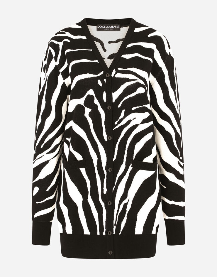 Oversize zebra-design cardigan in wool and silk - 3