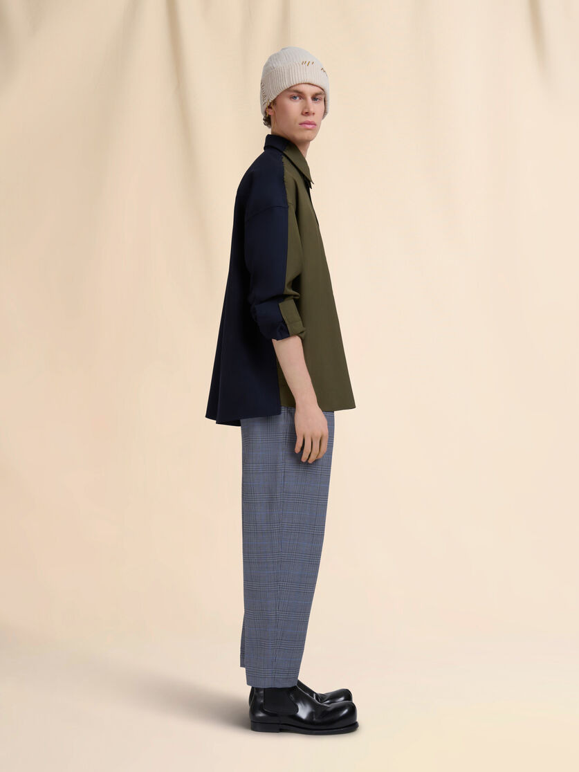 DEEP GREEN TROPICAL WOOL SHIRT WITH CONTRAST BACK - 5
