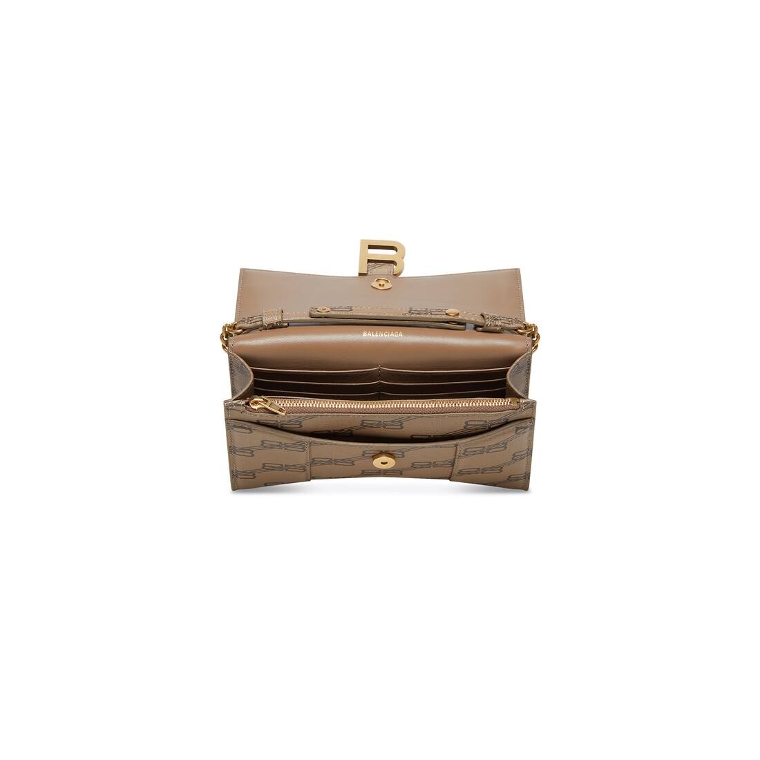 Women's Hourglass Wallet With Chain Bb Monogram Coated Canvas in Beige - 6