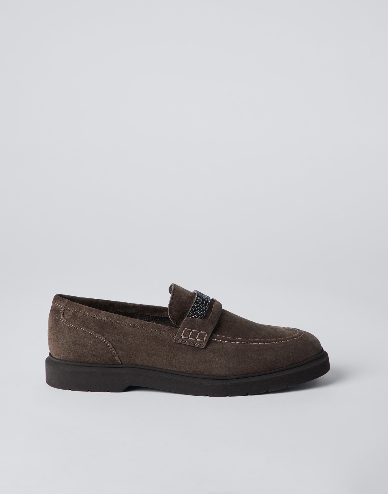 Suede penny loafer with monili - 5