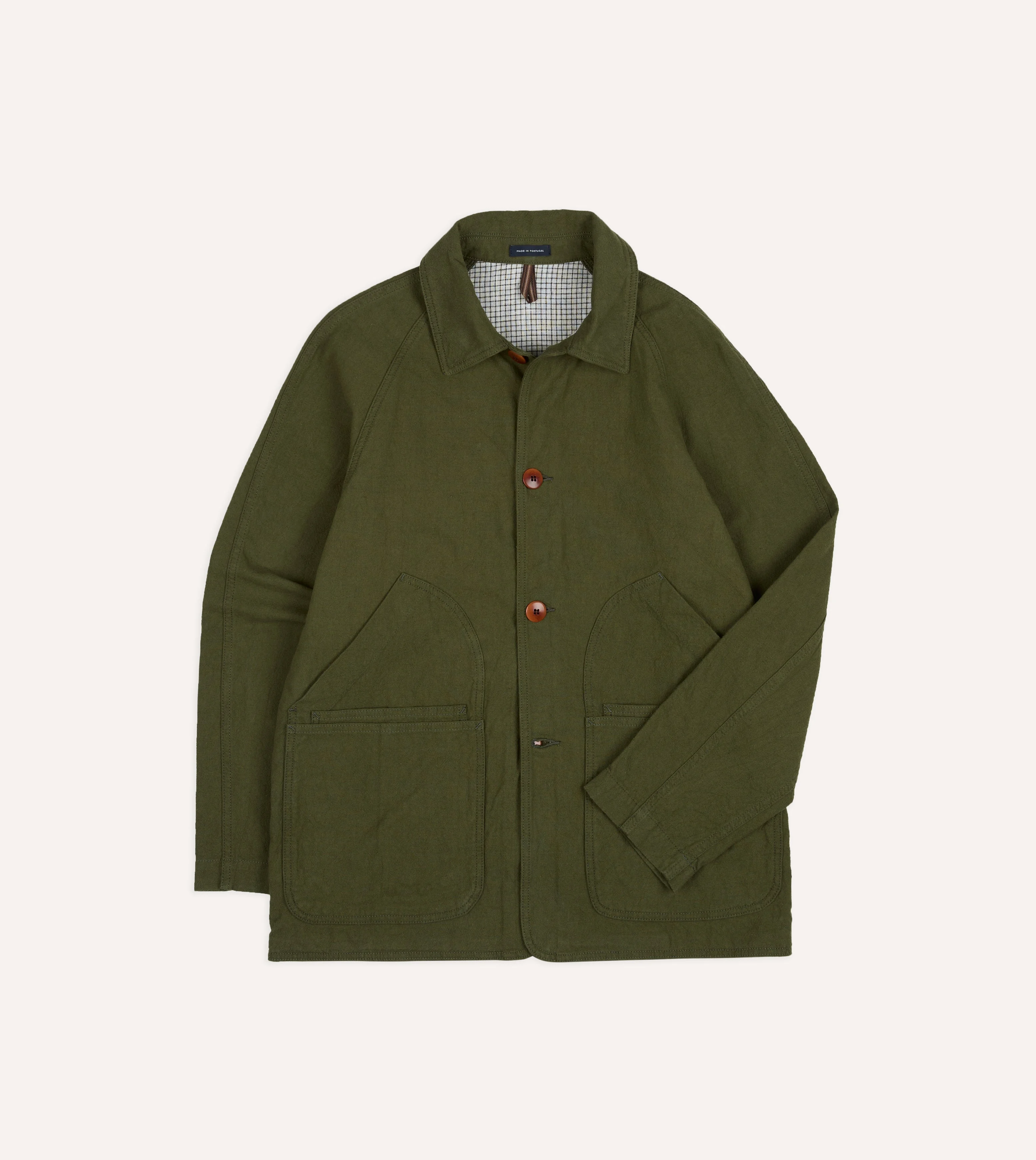 Green Cotton-Linen Raglan Work Coat - 1