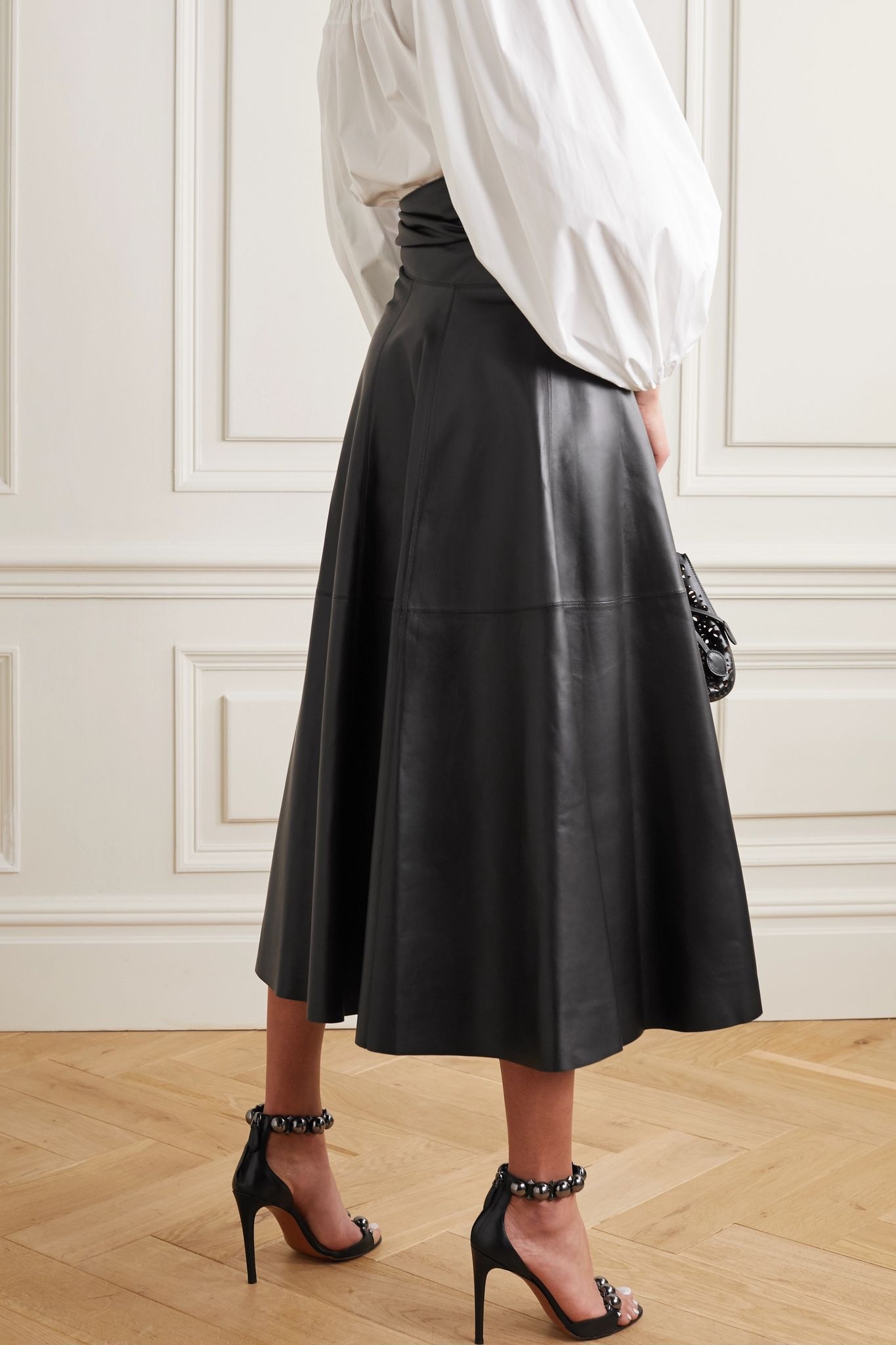 Wrap-effect leather midi skirt - 4