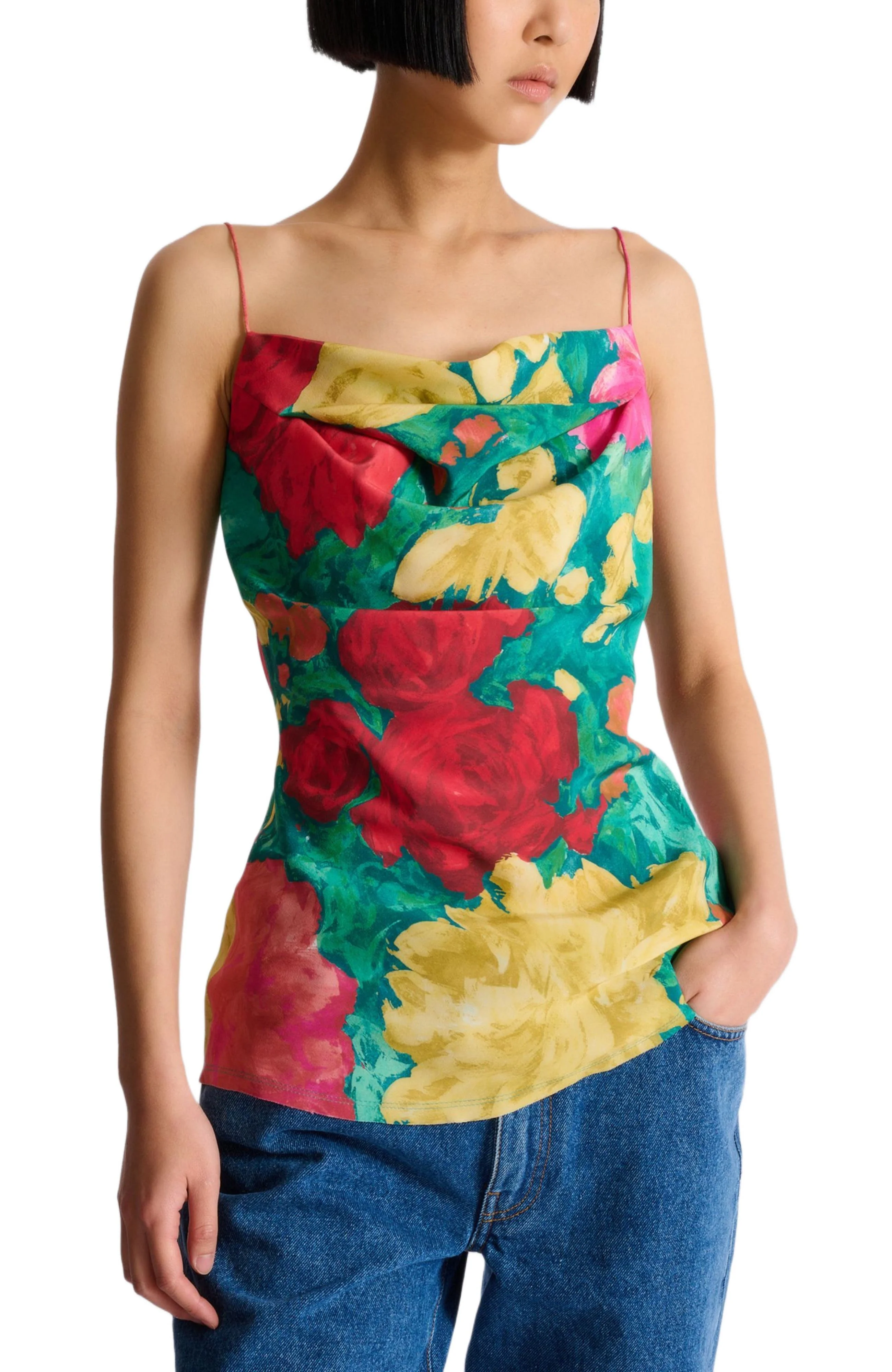 Balmain Printed crepe de Chine top with thin straps in Multicolor at Nordstrom - 1