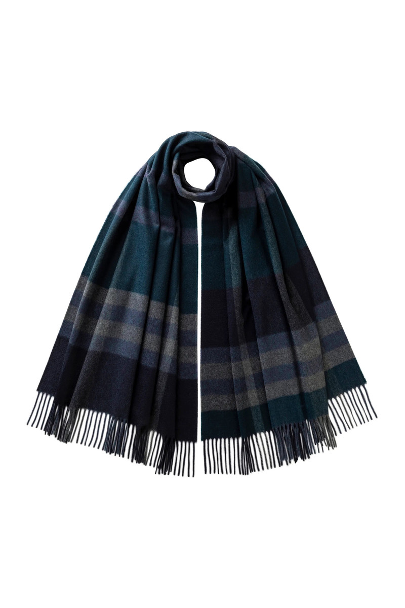 Modern Check Blue Cashmere Stole 1