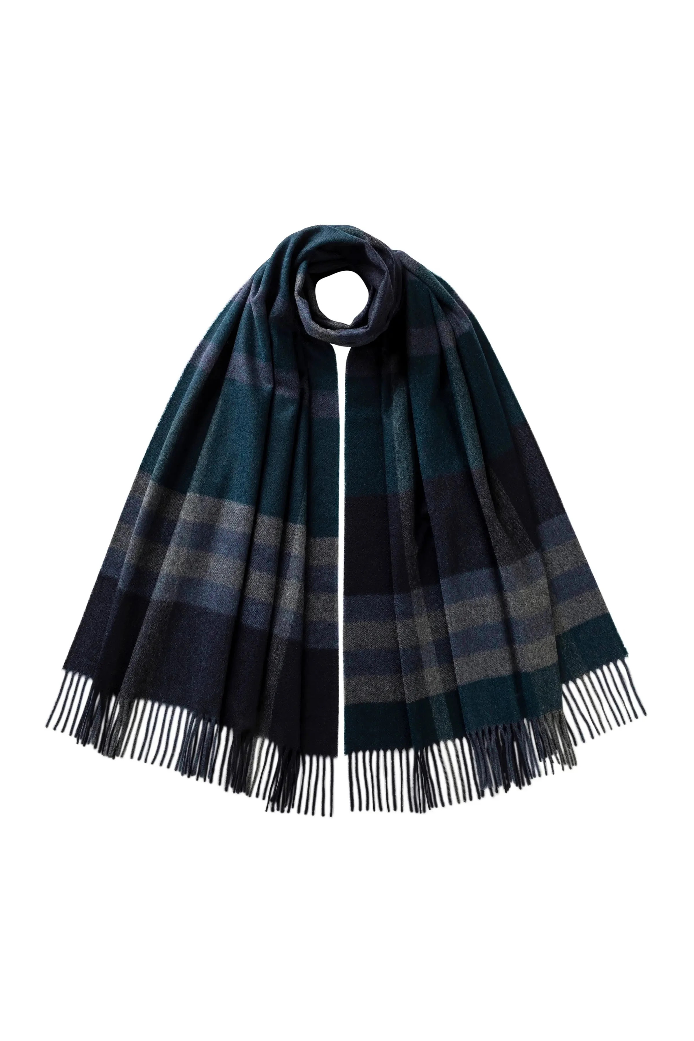 Modern Check Blue Cashmere Stole - 1