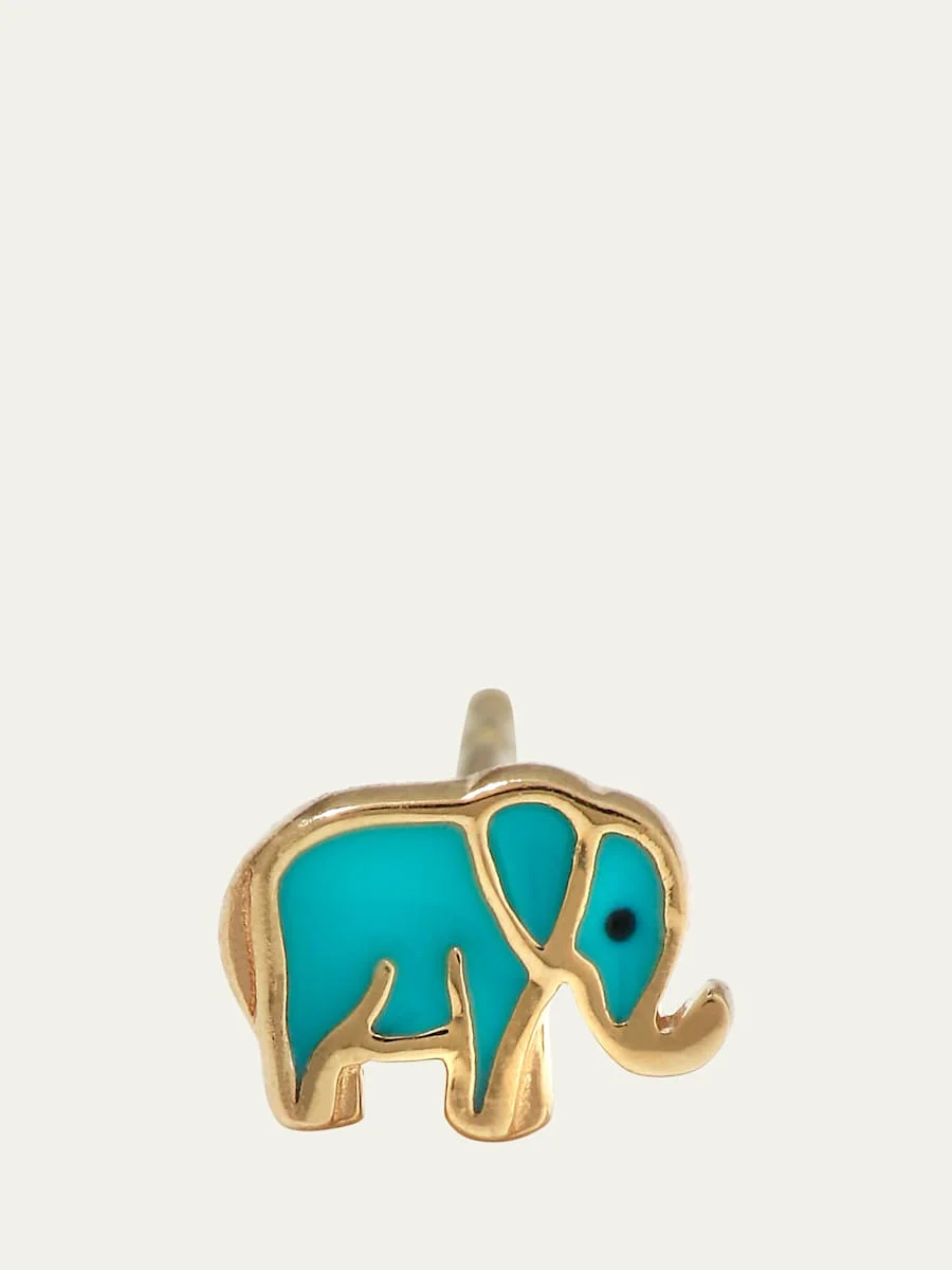 14k Mini Elephant Enamel Single Stud Earring - 1