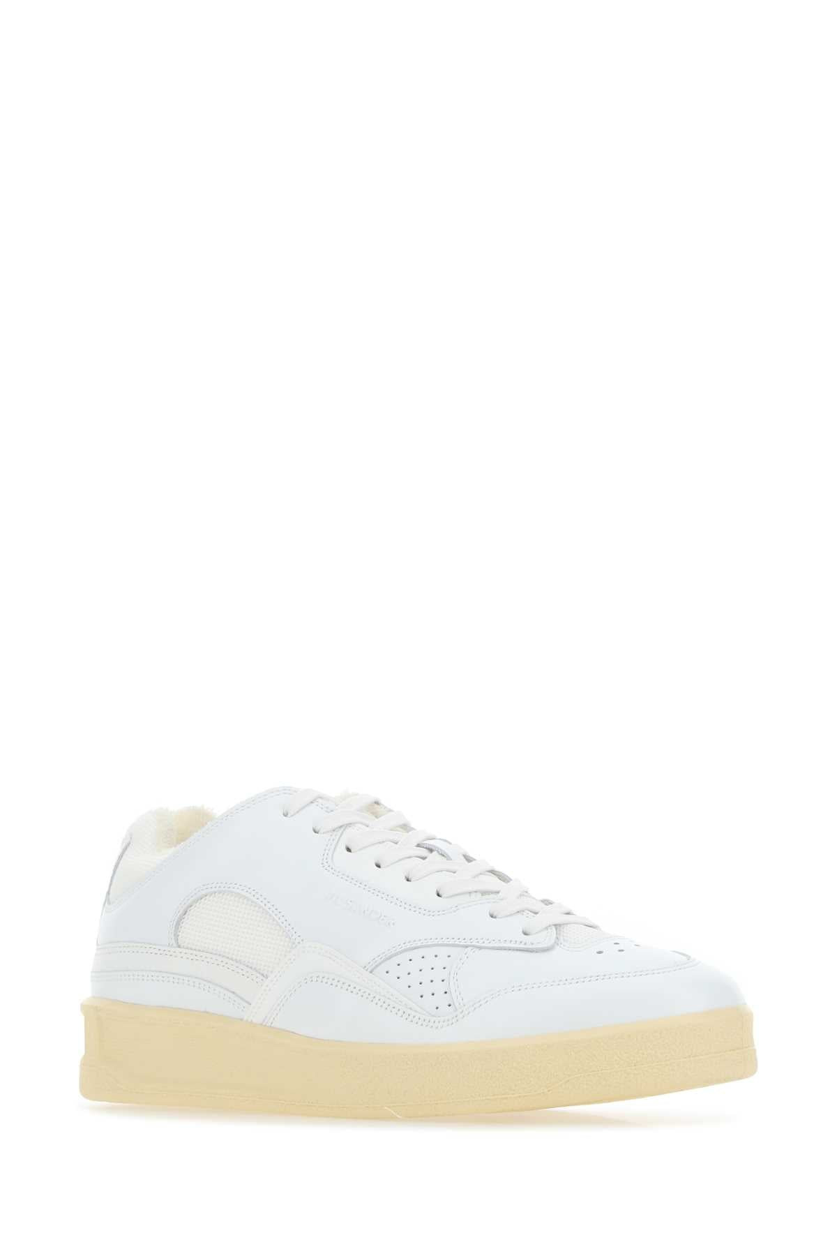 Jil Sander Men White Leather And Fabric Sneakers - 2