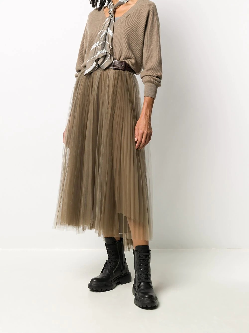 pleated tulle-overlay skirt - 2