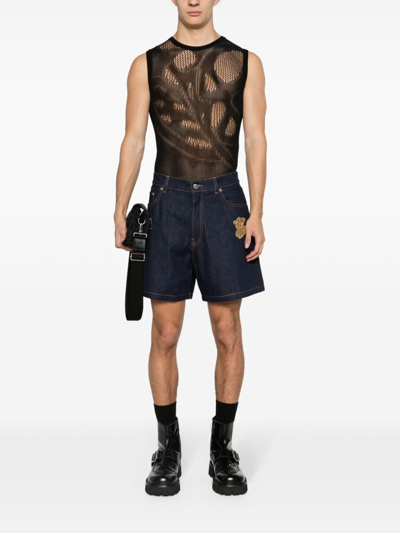 Off-White logo-patch cotton denim shorts outlook