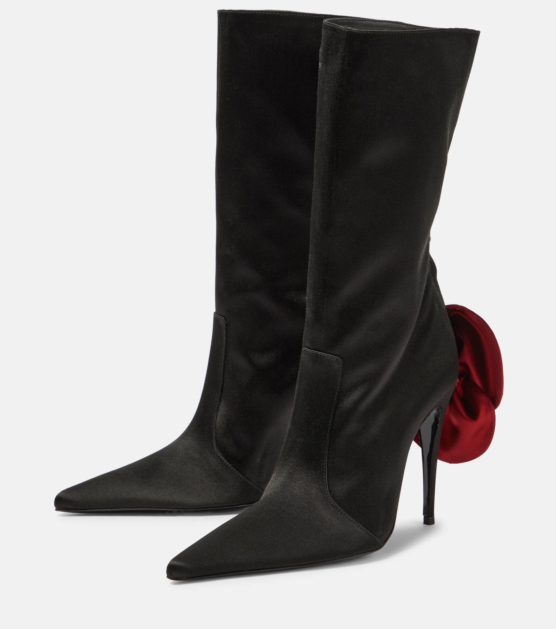 Floral-appliqué satin sock boots - 5