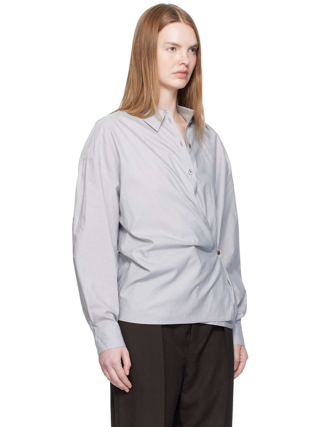 Blue Straight Collar Twisted Shirt - 2