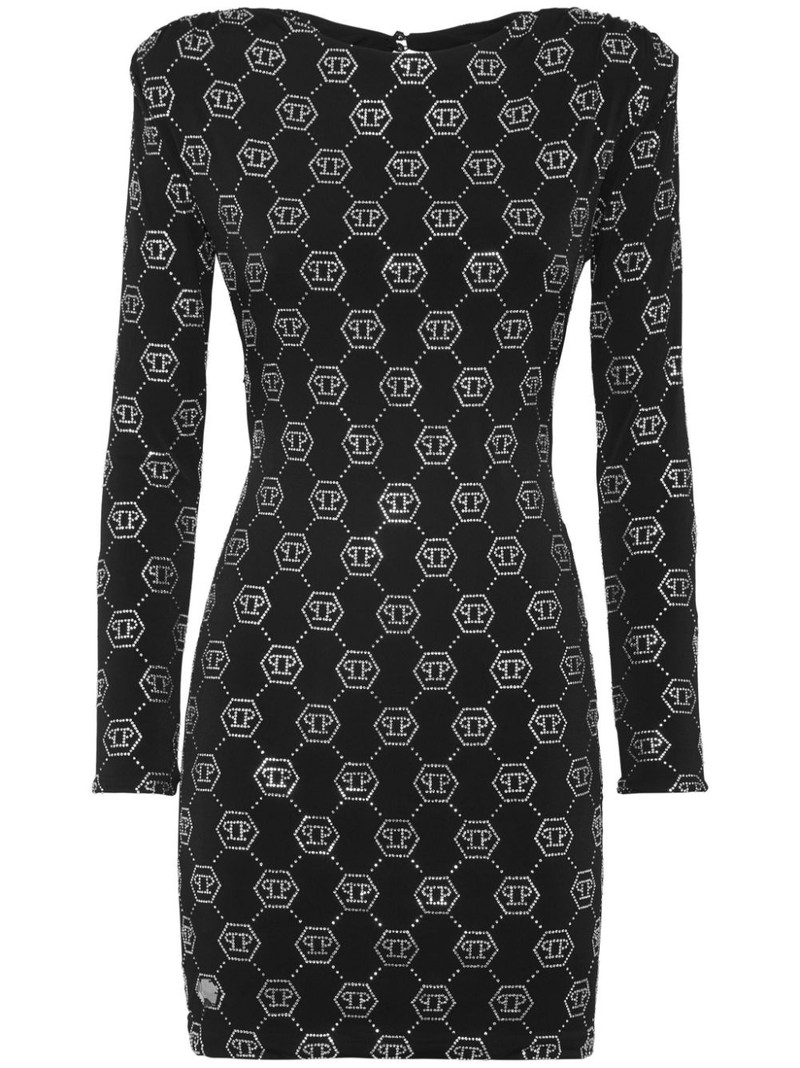 monogram padded shoulder dress 1