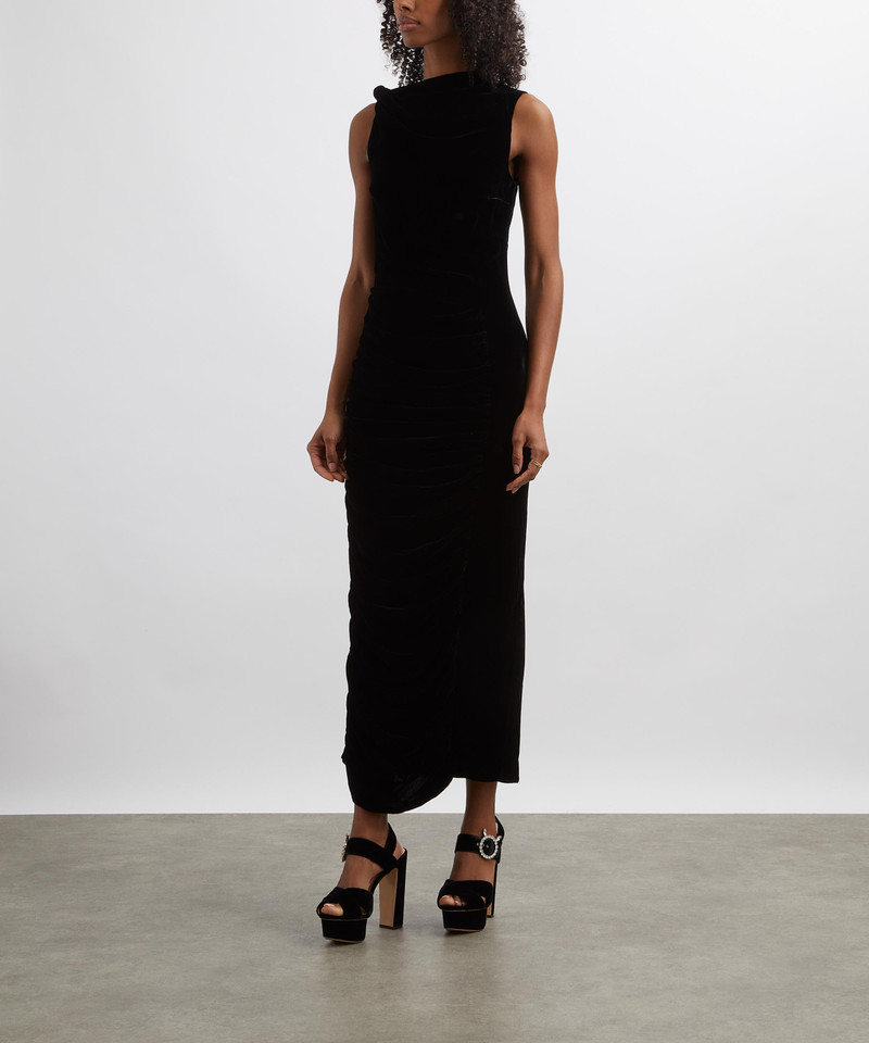 ROTATE Velvet Ruched Midi Dress outlook