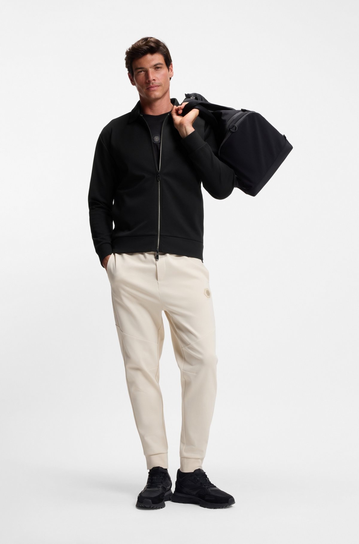 COTTON-BLEND ZIP-UP SWEATSHIRT WITH DOUBLE B MONOGRAM - 4