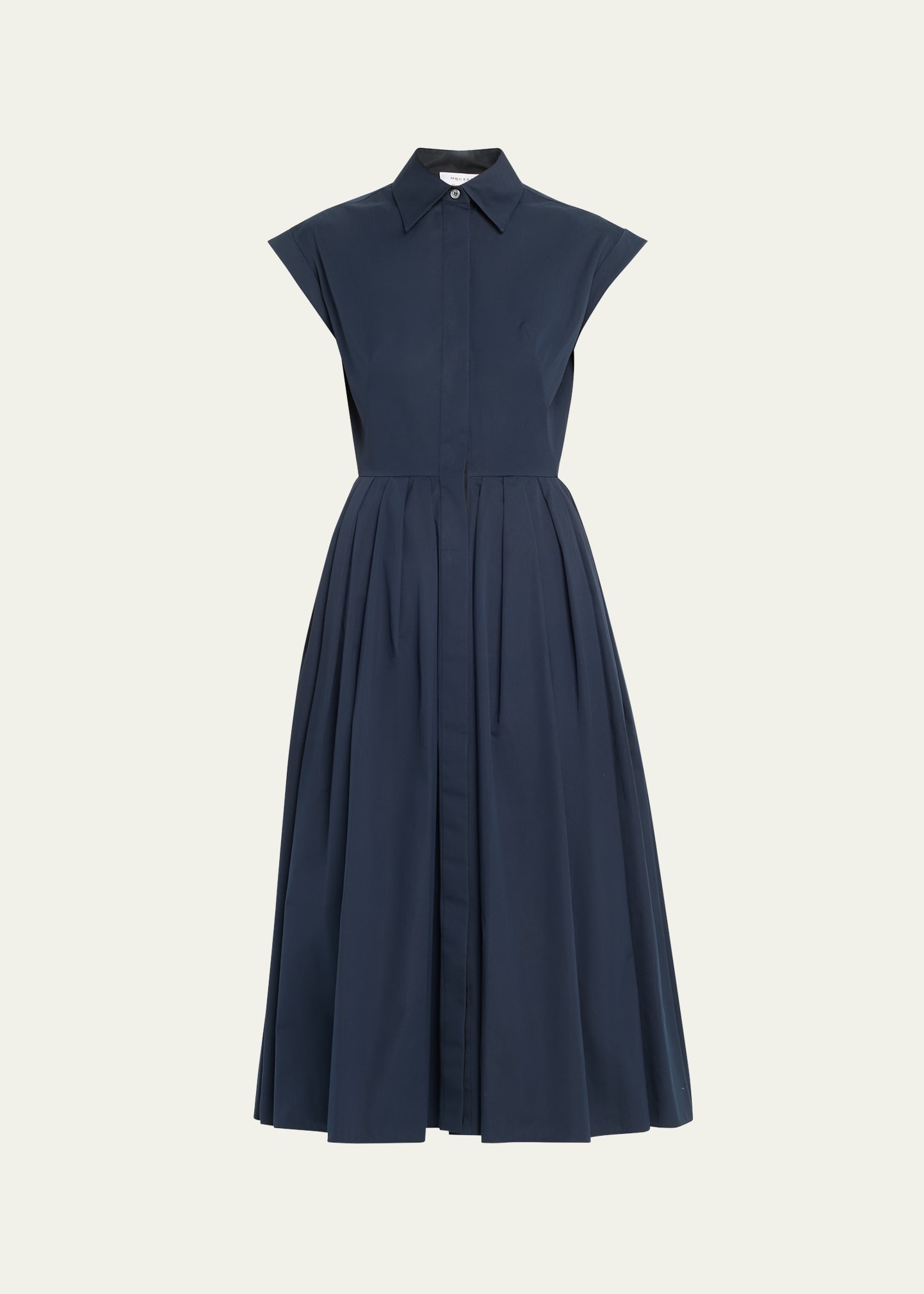 Cap-Sleeve Pleated Midi Shirtdress - 1