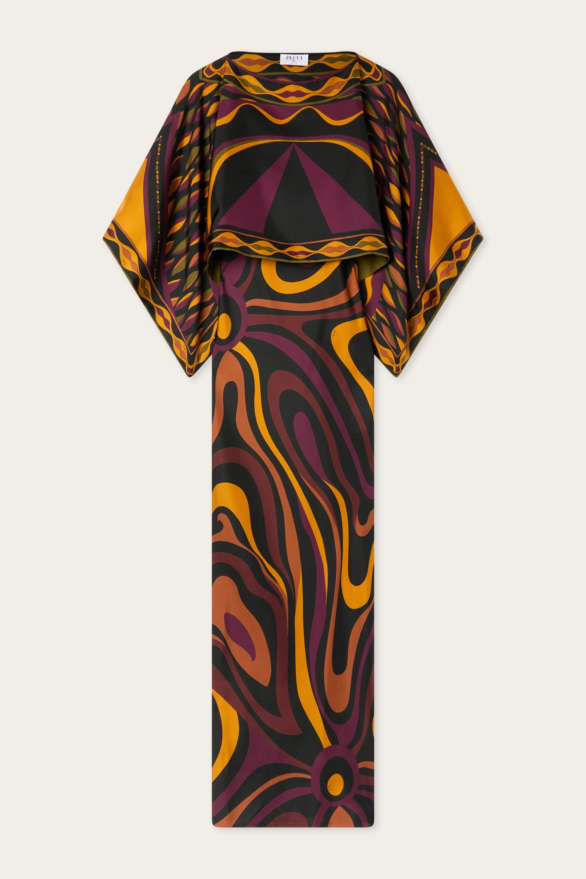 MARMO PRINT SILK DRESS WITH CAPE - 1